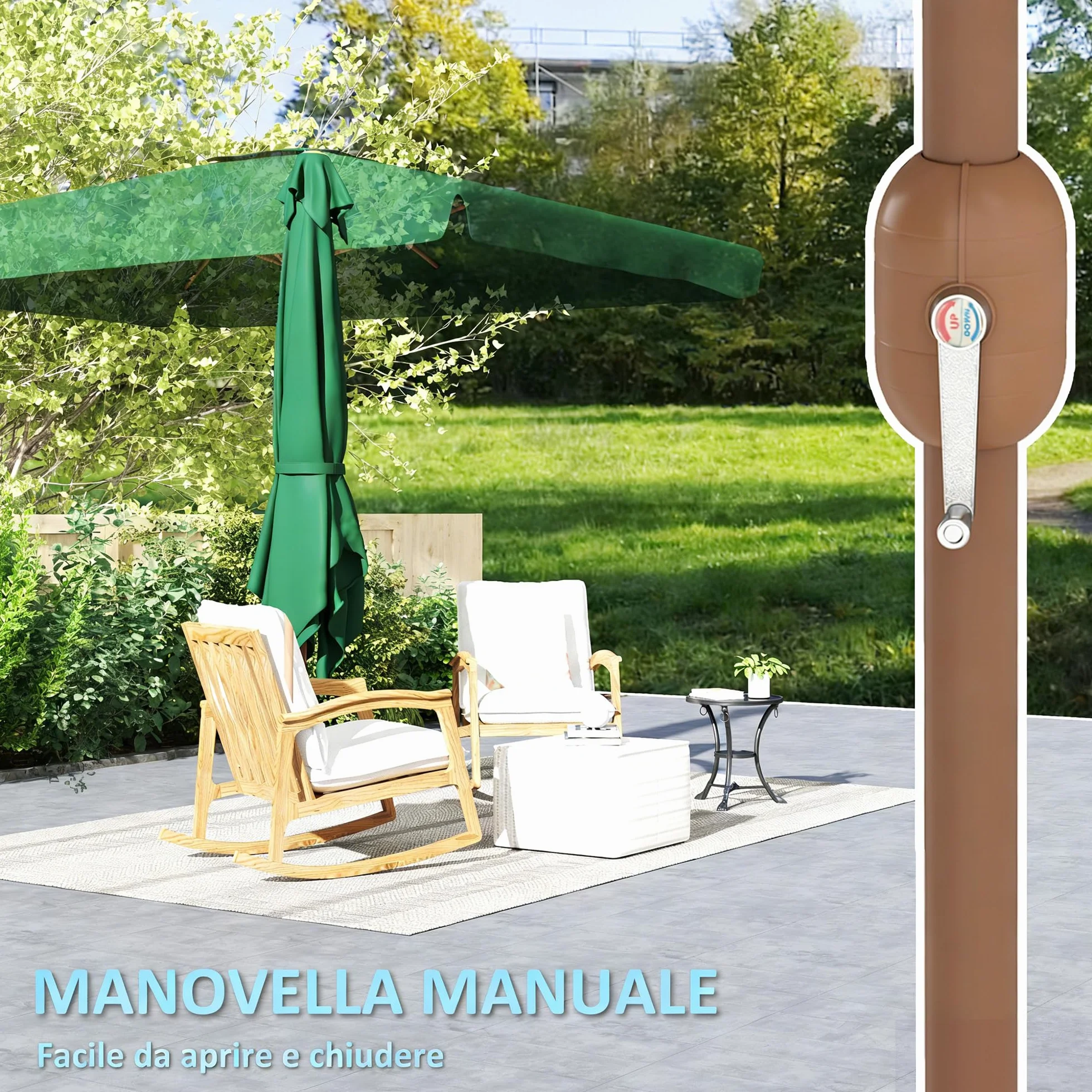 Outsunny Ombrellone da Giardino 2x3 m Inclinabile con Apertura a Manovella, Presa d'Aria e Bordo a Balze, Ombrellone da Esterno Rettangolare Anti UV 50+ in Alluminio e Poliestere 180 g/㎡