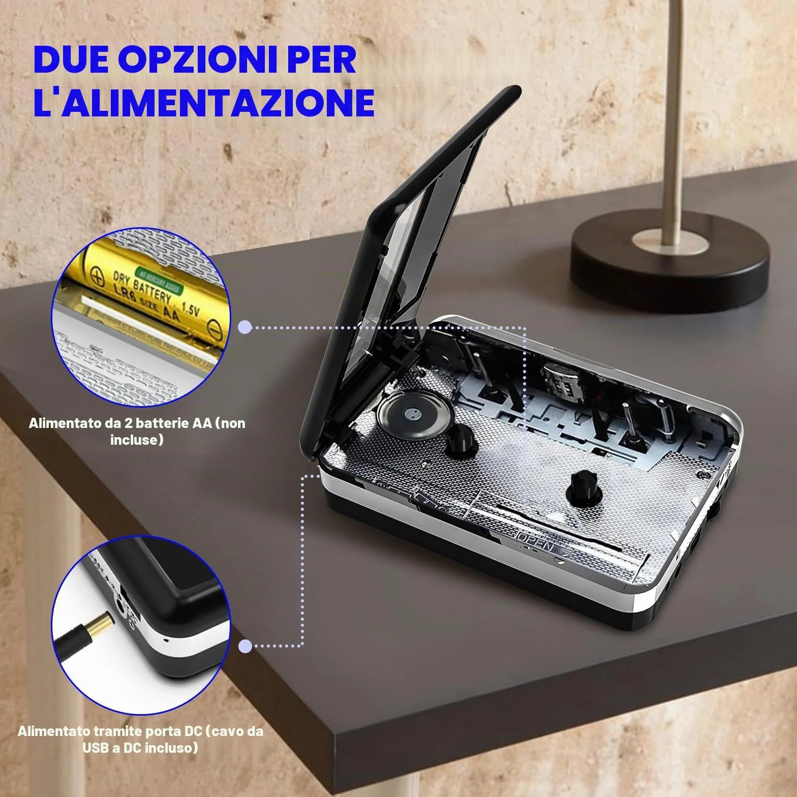 Lettore di Cassette Portatile, Converte in MP3, Compatibile con Computer, Riavvolgimento Automatico, Registrazione Digitale