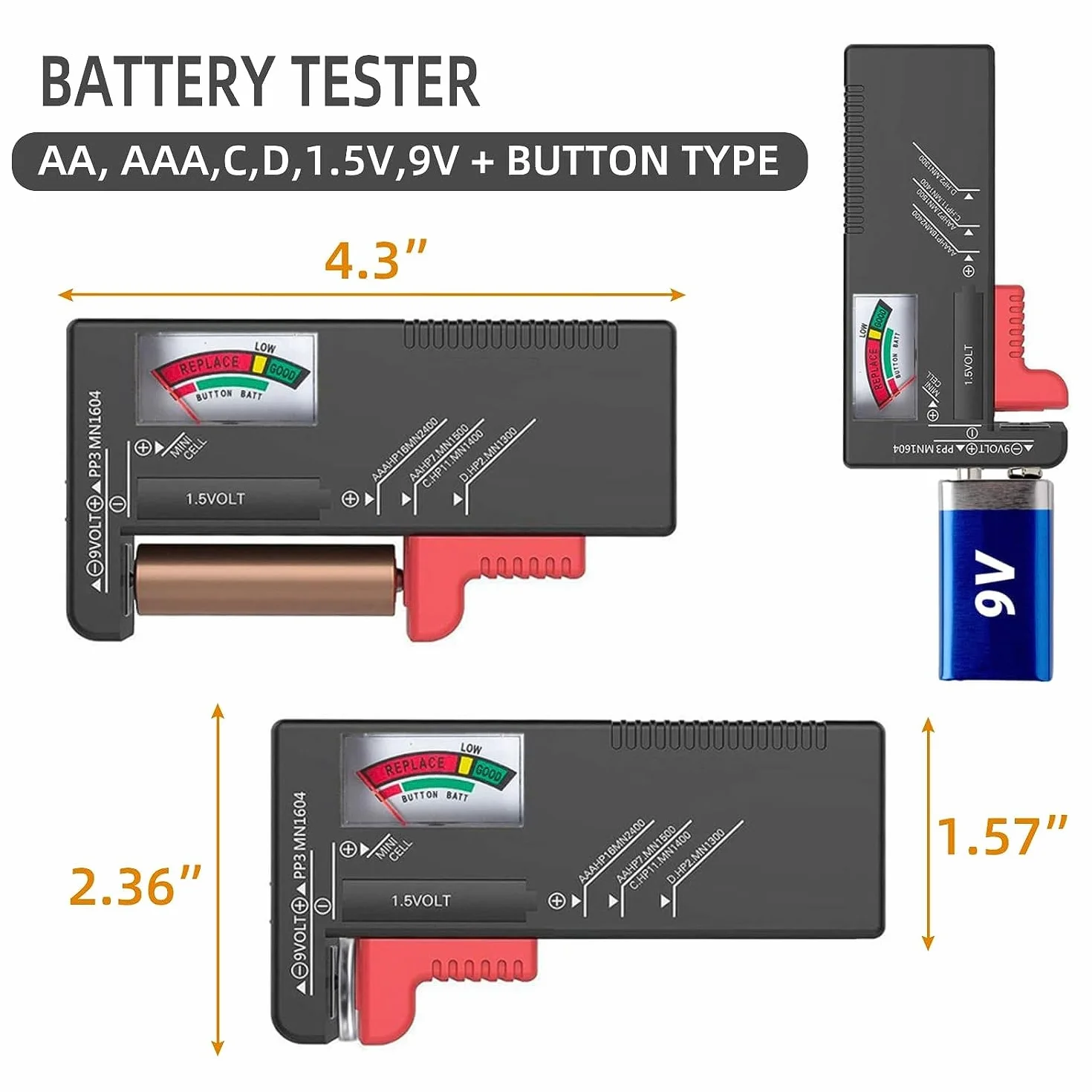 Organizzatore di Batteria 110 Slot per AAA AA 9V C D con Tester Rimovibile