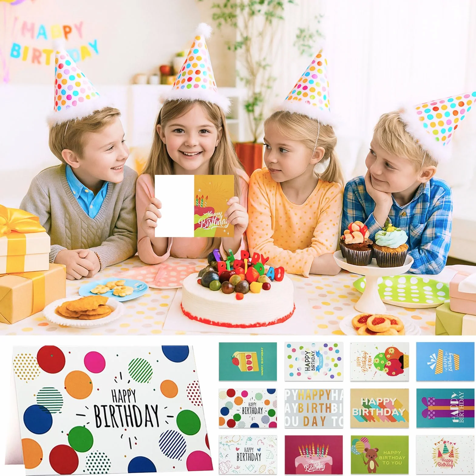 Biglietti di Auguri Compleanno 24 Pezzi con Buste e Adesivi per Uomini Donne Bambini