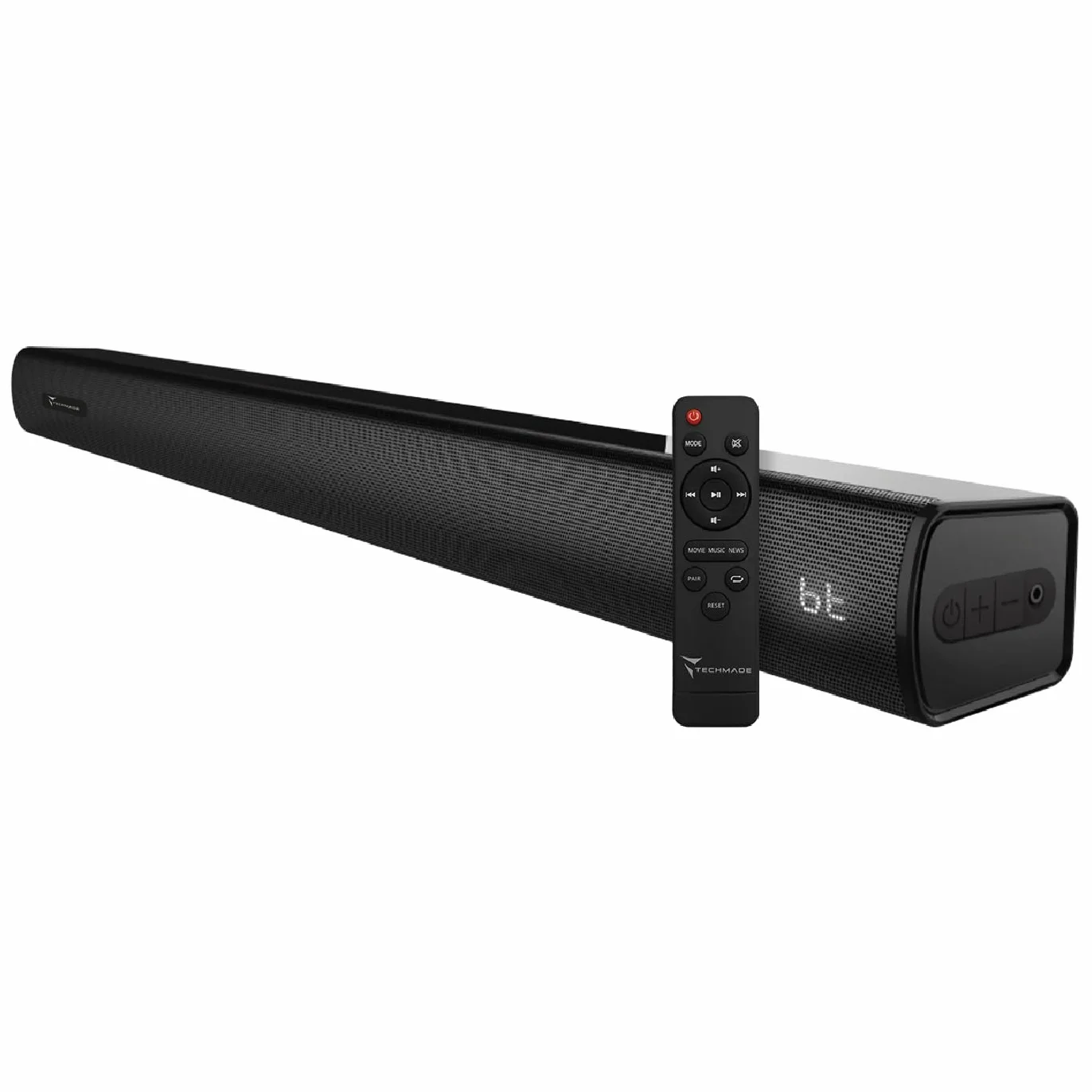 TECHMADE Soundbar TV 2.0 Bluetooth 120W HDMI ARC USB AUX Ottico Audio Potente Bassi Profondi Compatta