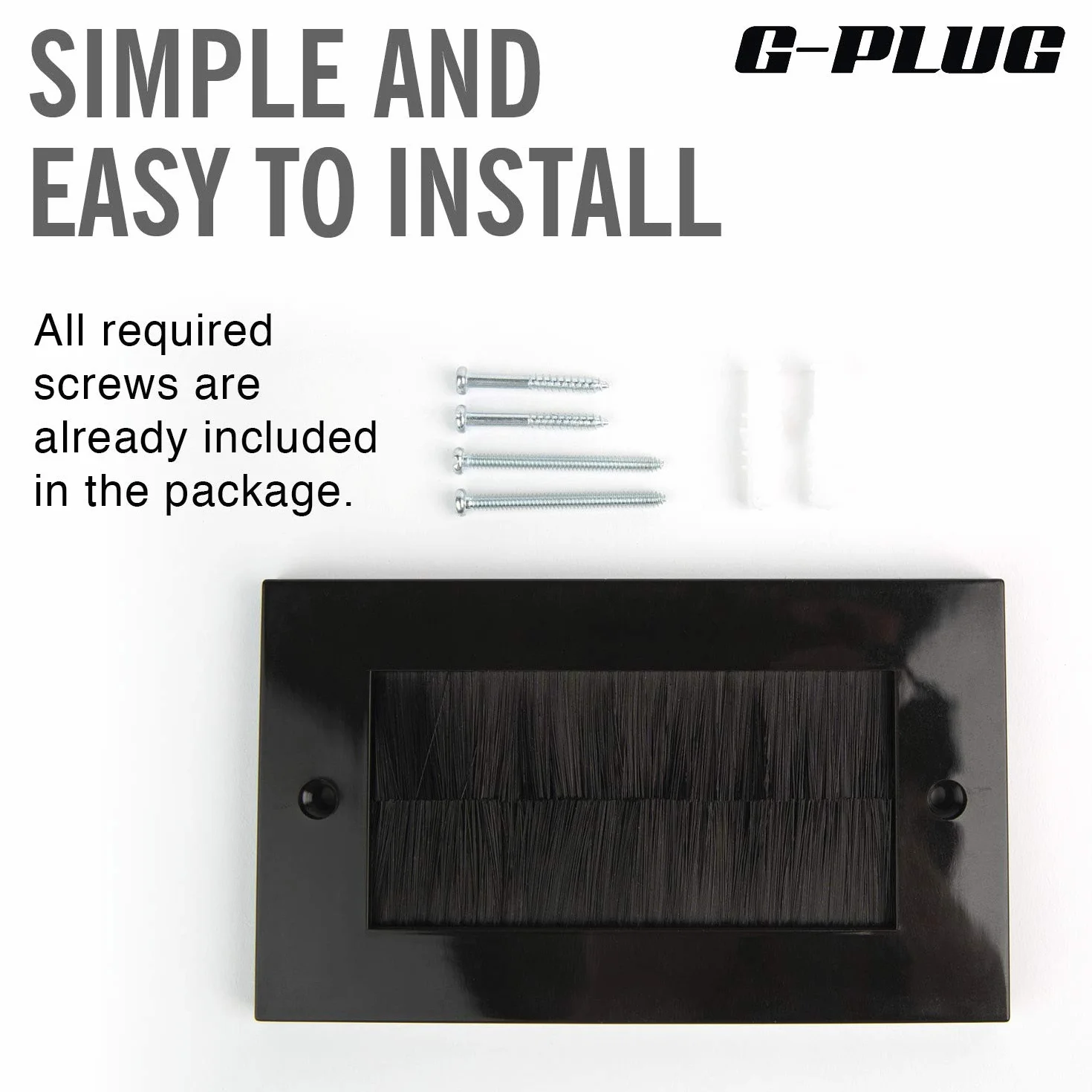 G-PLUG Piastra da parete UK nera Decora con inserto passacavo e cinghia a doppia banda