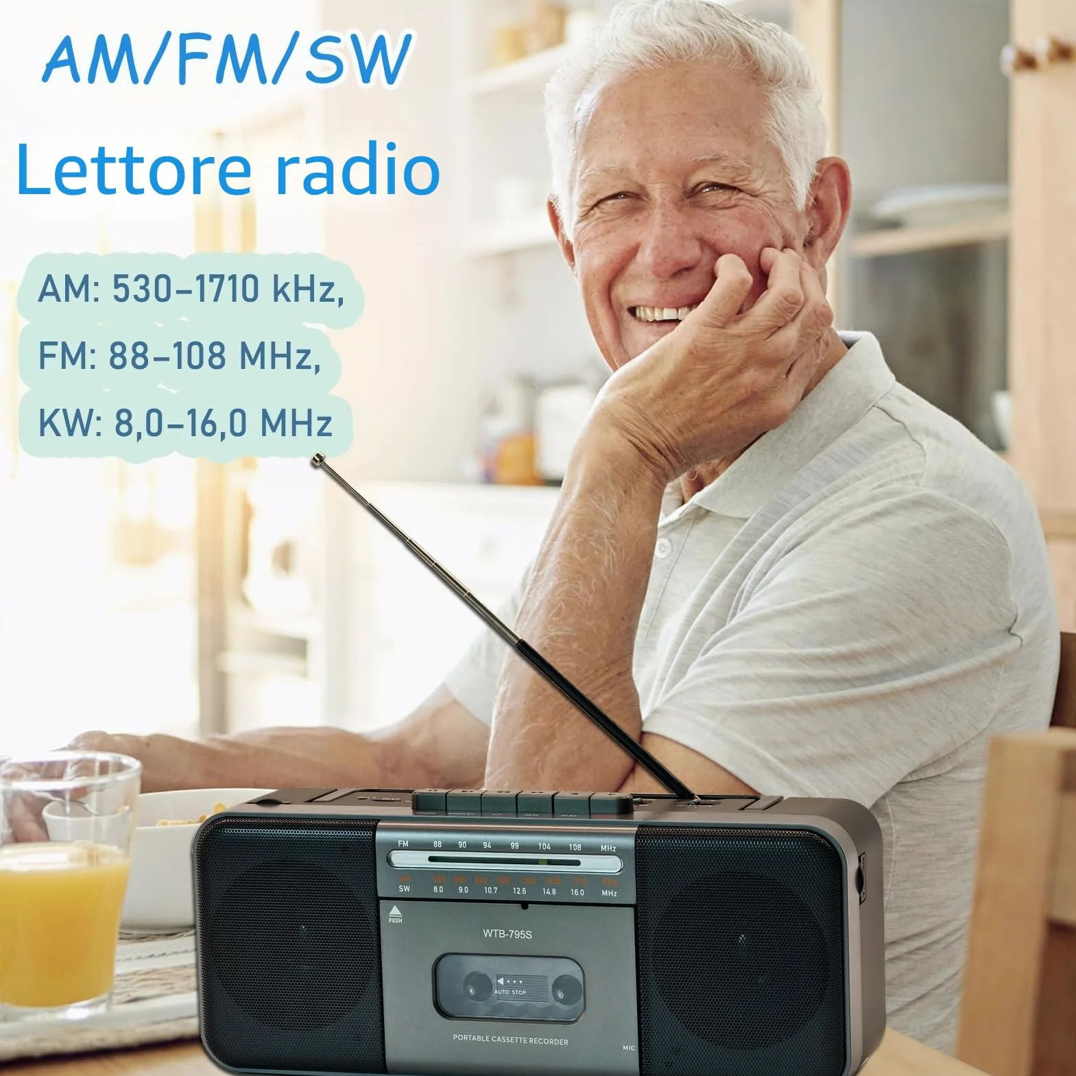 Lettore di cassette AM/FM/SW Bluetooth 10W portatile convertitore MP3 USB