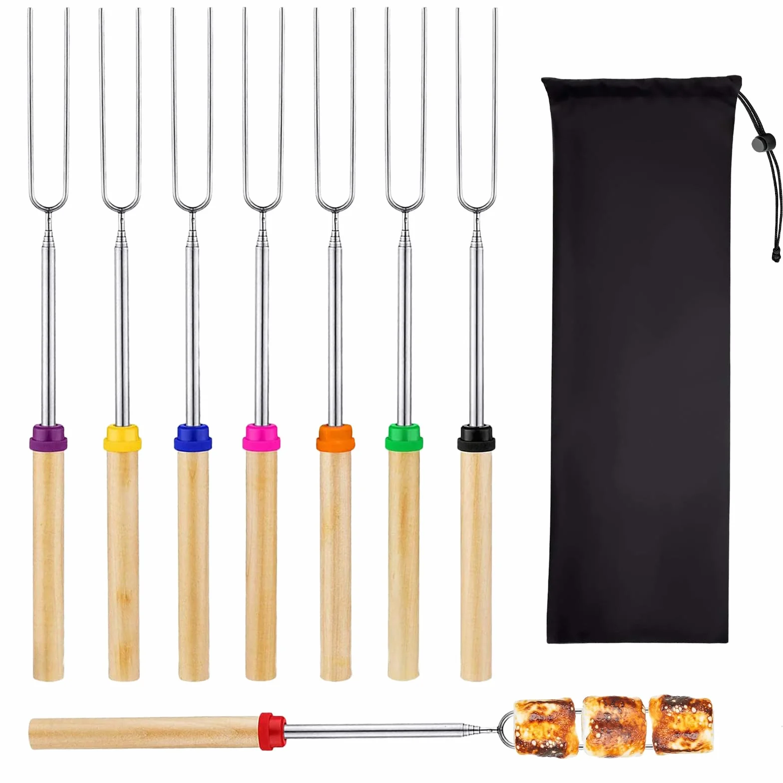 8 Pezzi Marshmallow Spiedini Telescopici, Spiedini Estensibili in Acciaio Inox, Forchette da Barbecue per Campeggio, Falò, Picnic, Accessori per Grigliate e Tostatura