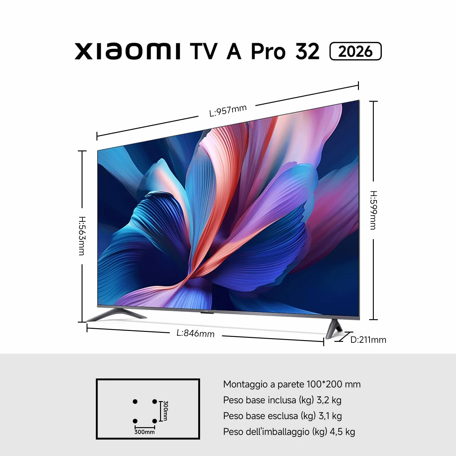 Xiaomi TV A Pro 32 32 cali (81 cm) QLED Smart TV Google TV Triple Tuner Dolby Audio DTS