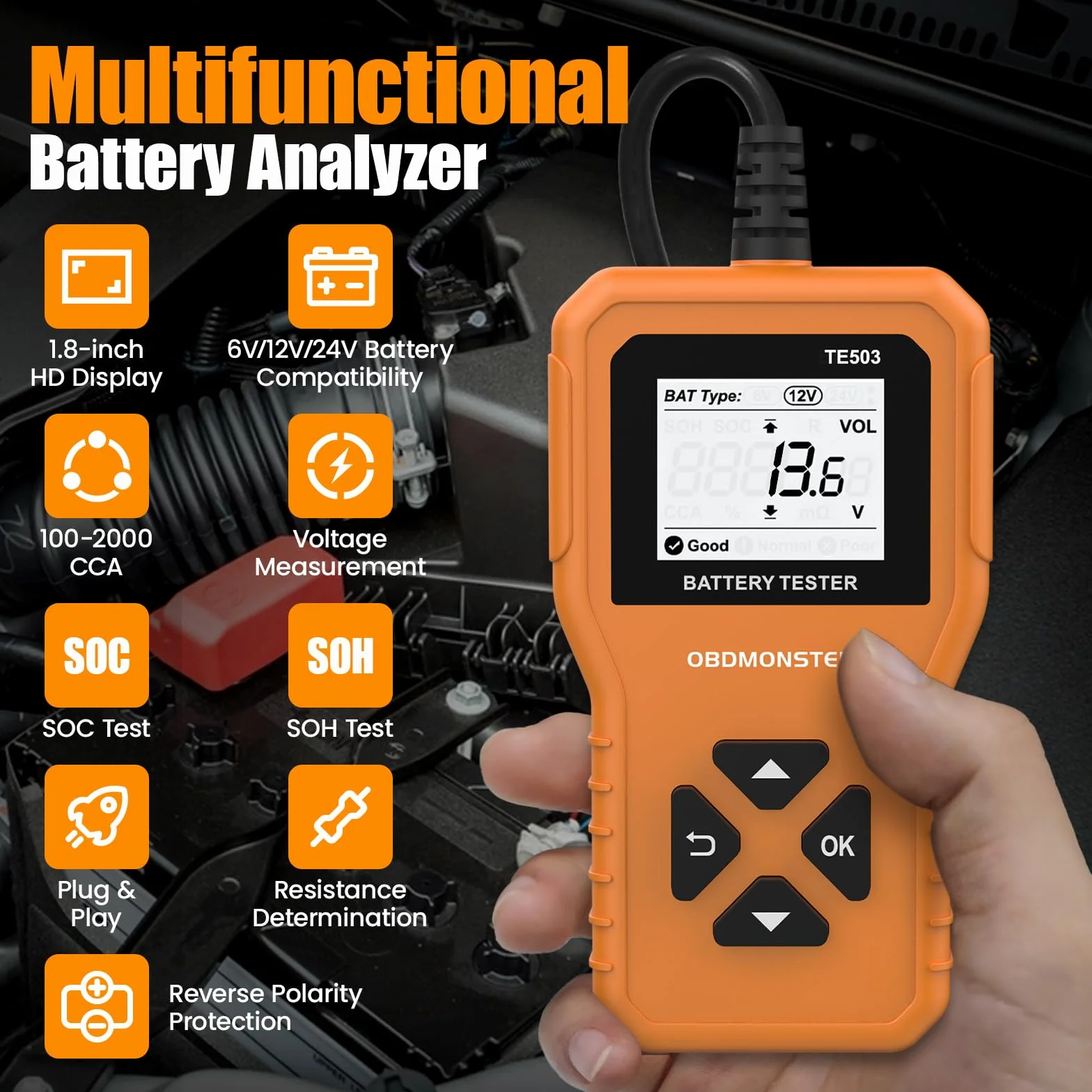 Tester Batteria Auto 6V/12V/24V Professionale 100-2000CCA 2-220Ah Digitale