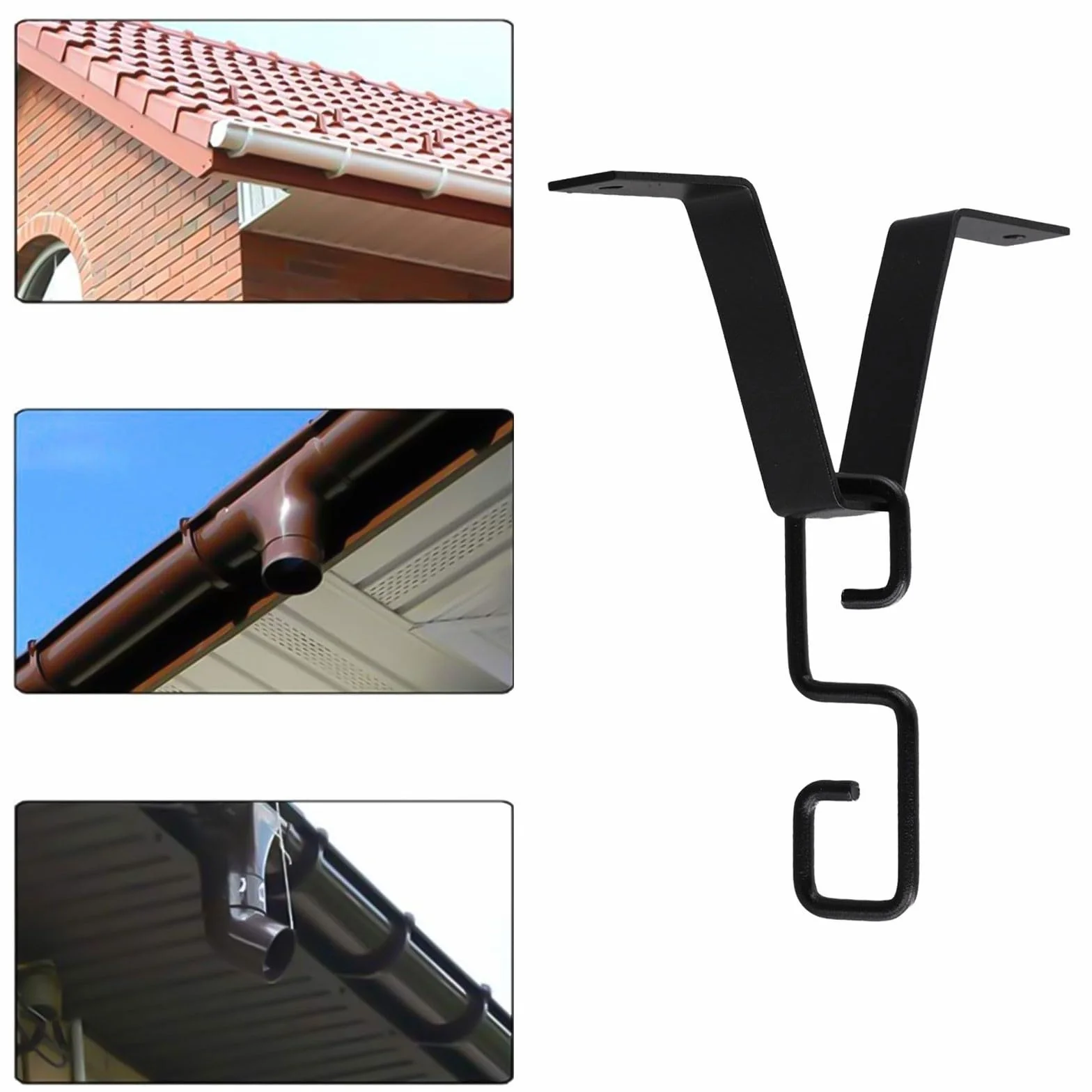 Adattatore per pluviale gancio a V 15,7 cm ferro resistente alla ruggine connettore grondaia nero
