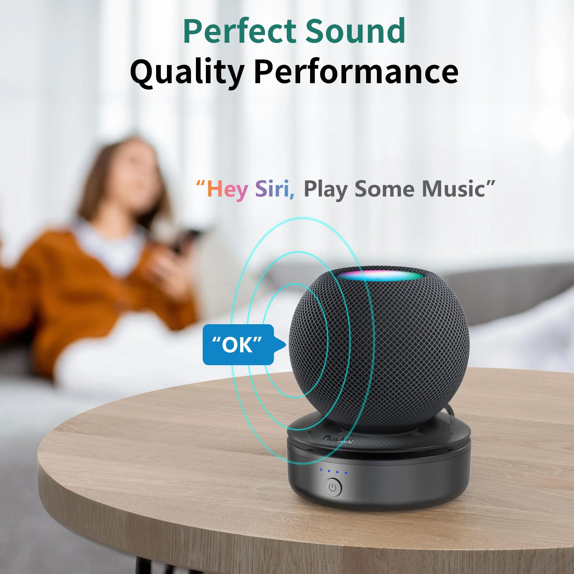 Base batteria compatibile con HomePod Mini PlusAcc ricaricabile 10 ore riproduzione Nero