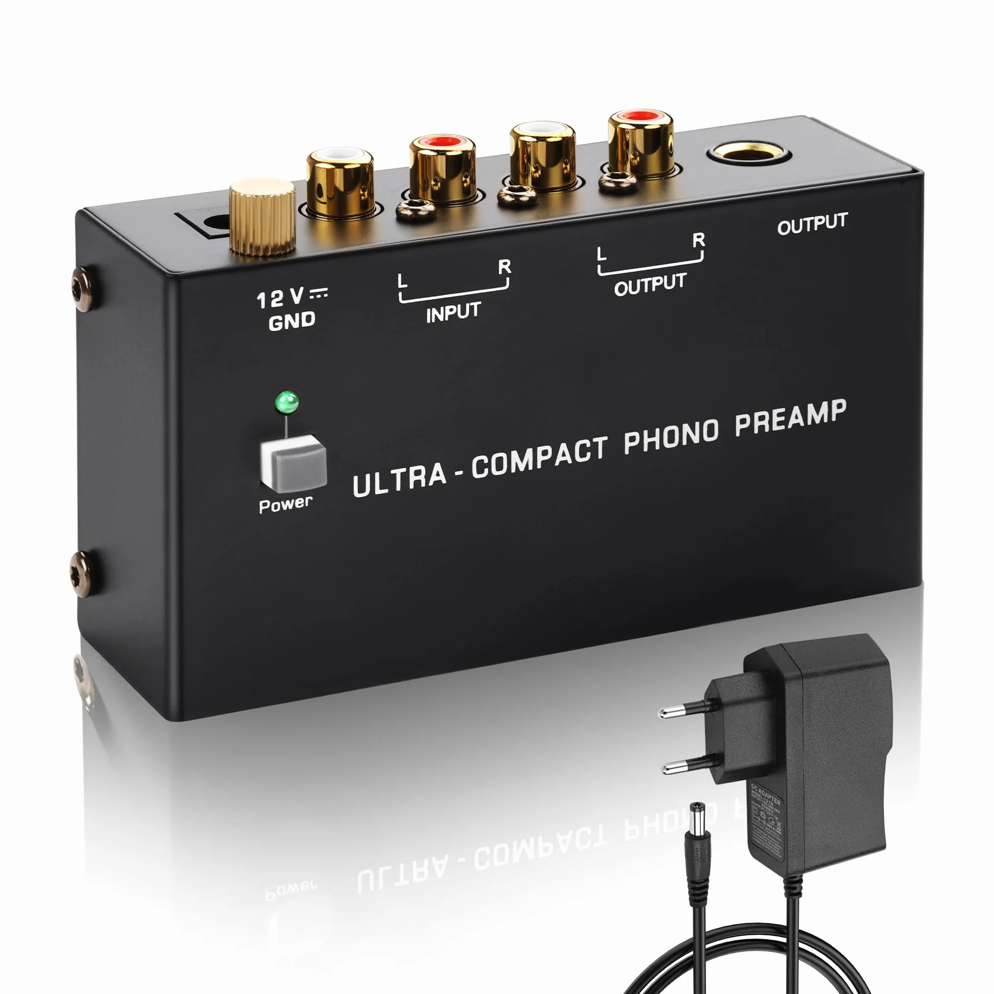 SinLoon PP400P Phono Preamp z podwójnym wyjściem RCA i ¼ cala, przełącznik zasilania, niski poziom szumów, czarny
