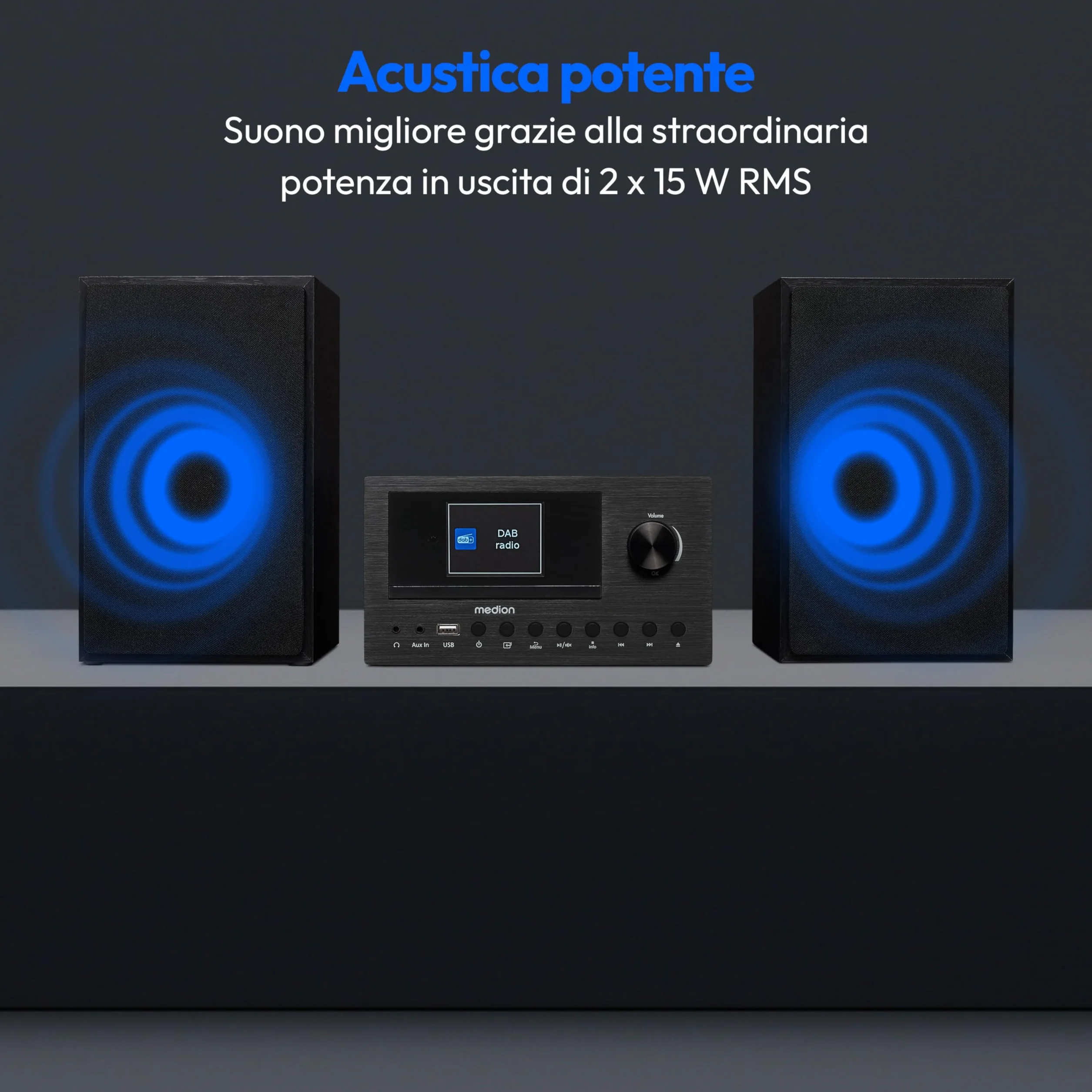 MEDION P85003 Micro Audio System Radio Internet Dab+ FM Bluetooth USB AUX 2x150 W Nero