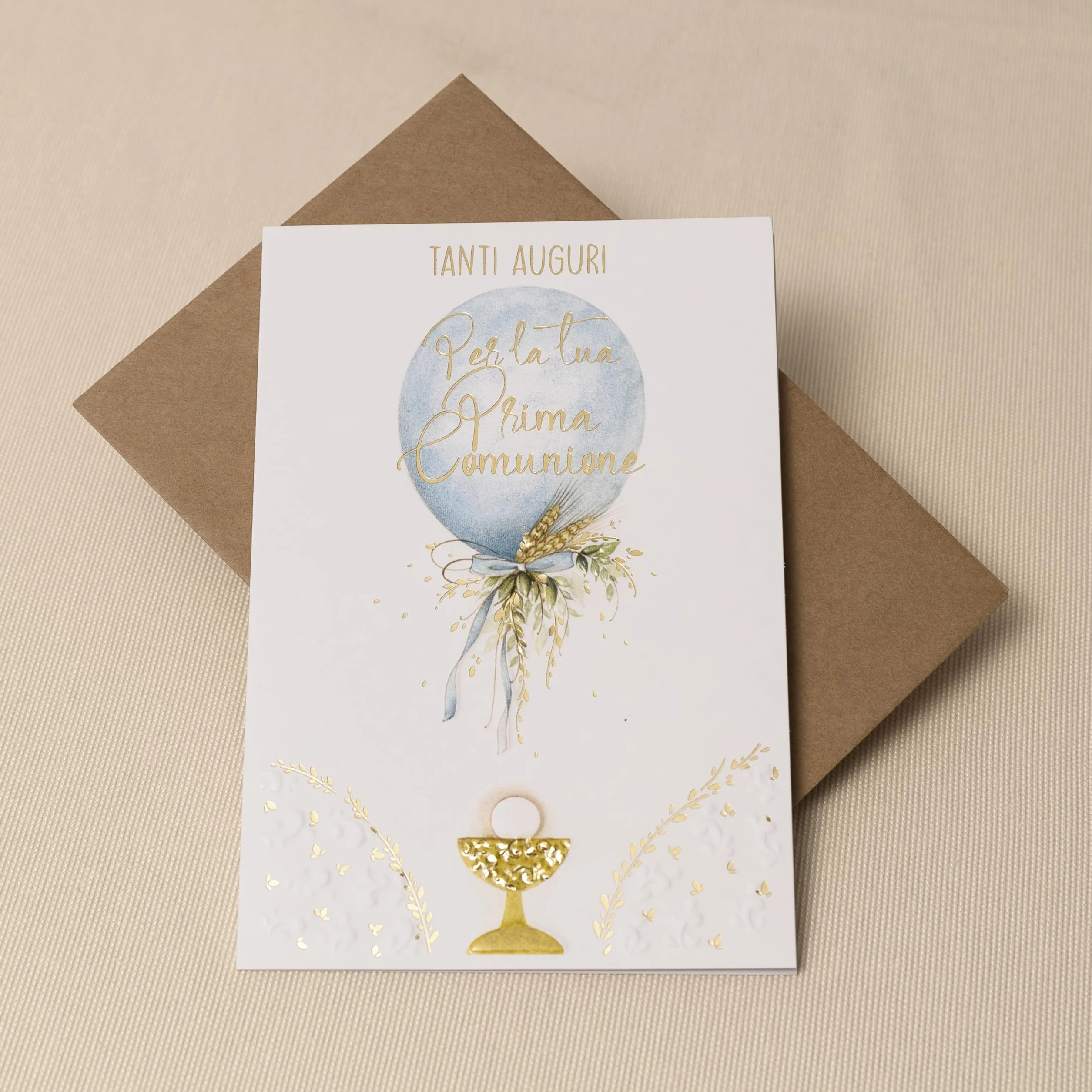 ARKRAFT biglietto auguri comunione bambino con bustina portasoldi scritte in oro 17 x 12 cm