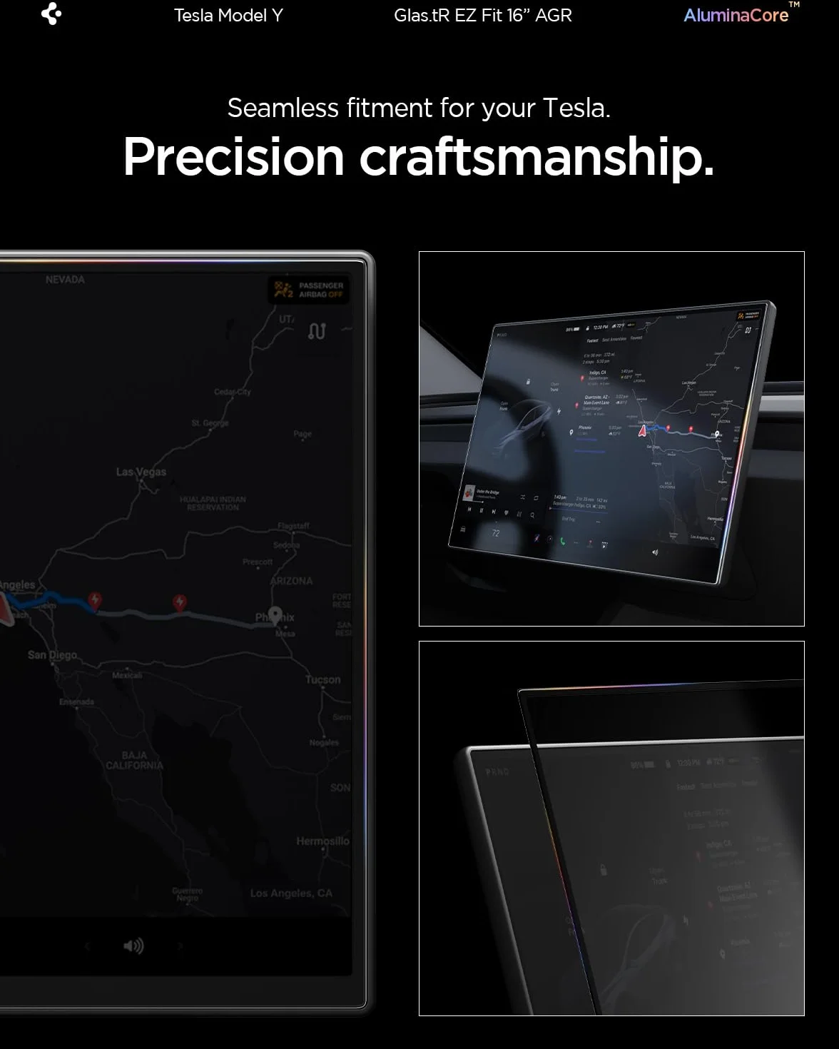 Spigen Glas.tR EZ Fit Vetro Temperato per Tesla Model Y L (2026) 16 pollici, Antiabbagliante
