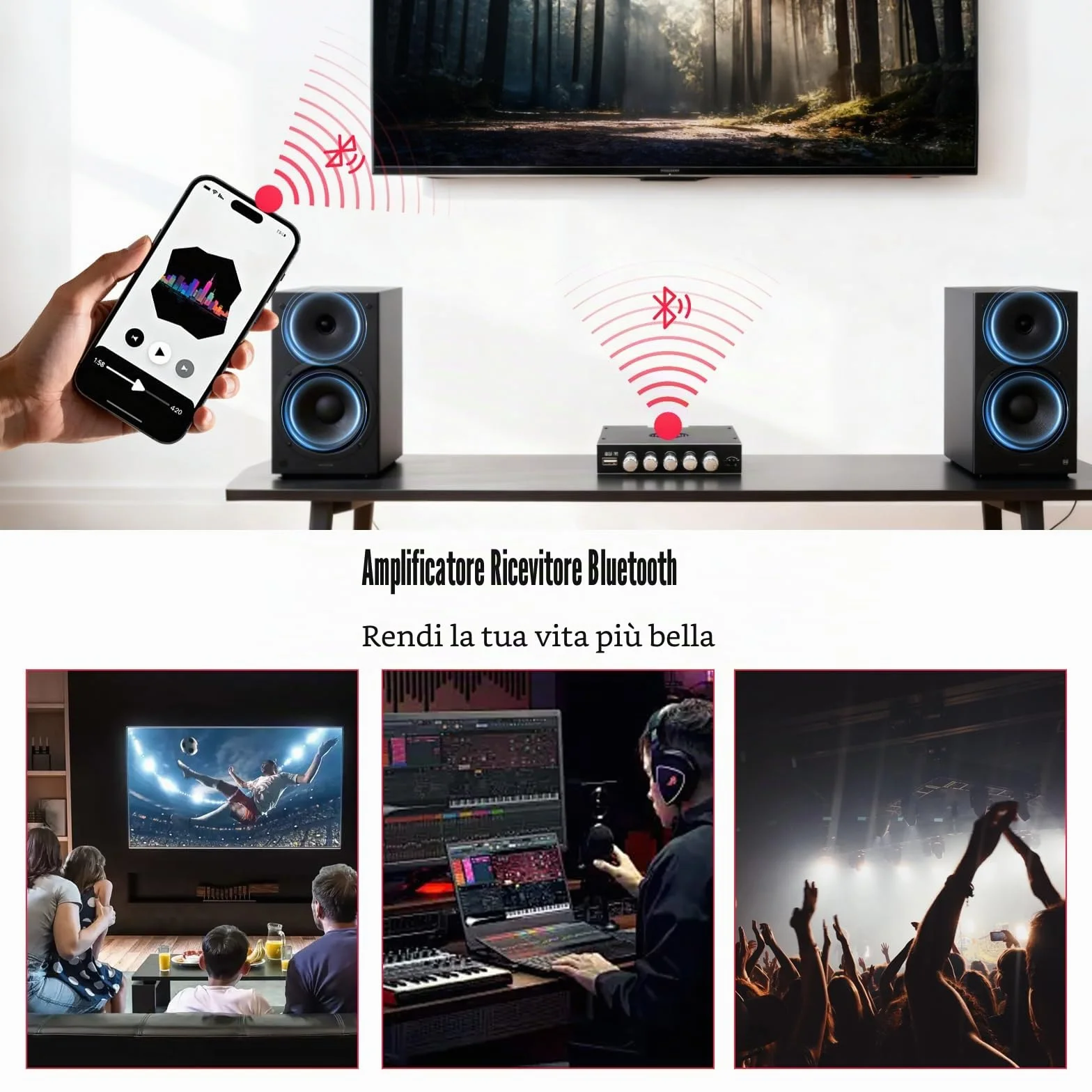 Modulo amplificatore HiFi 2.1 canali Bluetooth 160W x2 + 220W subwoofer TDA7498E ZK-HT21