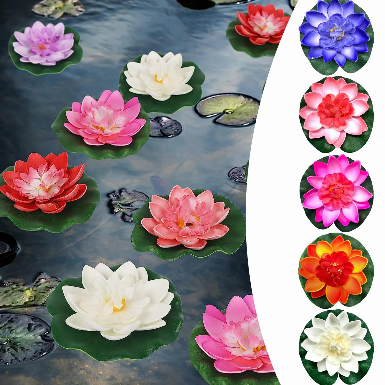 Fiori di Loto Galleggianti, Fiori di Loto Finti Ninfee, 5 pezzi Ninfea artificiale, Impermeabile Fiori Galleggianti, Ninfea Artificiale in Schiuma per Decorare Giardino Laghetti Acqua Acquario Piscine