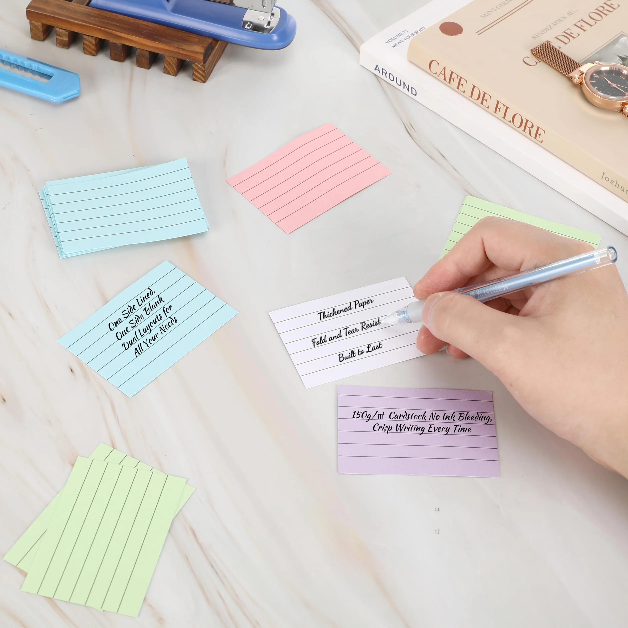 Flashcard A8 1200 Pezzi, 150g/m² Cartoncini 7,5 x 5 cm, Colori Intensi per Scuola Ufficio Casa