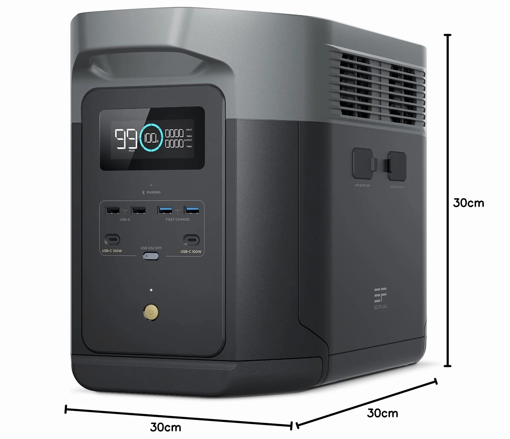 EF ECOFLOW DELTA 2 Max Espandibile 2-6kWh Centrale elettrica portatile, Batteria LFP 3000 cicli, CA+Solare 80% di carica in 1 ora, Fino a 3000W di uscita, Generatore solare silenzioso