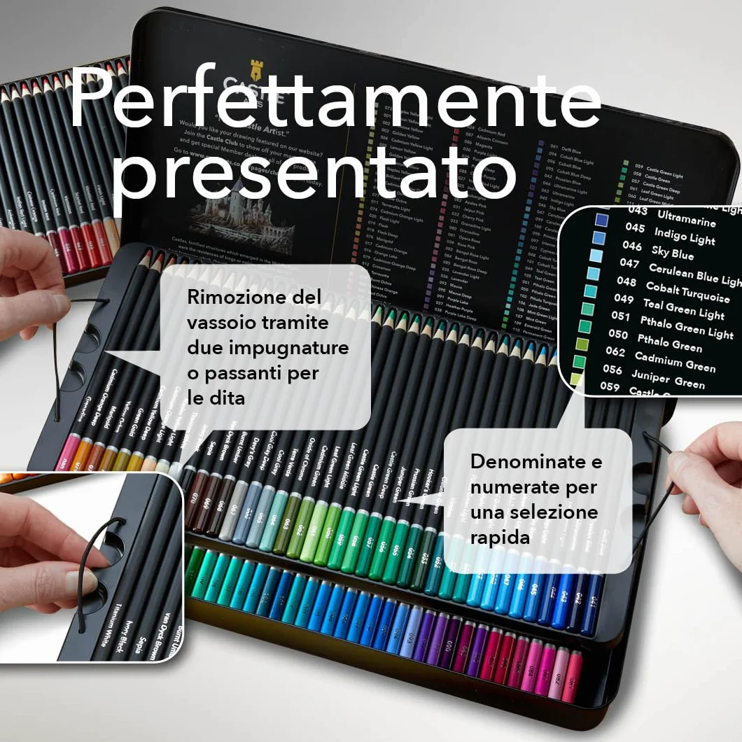 Castle Art Supplies 120 Matite Colorate per Artisti, Cofanetto Metallo