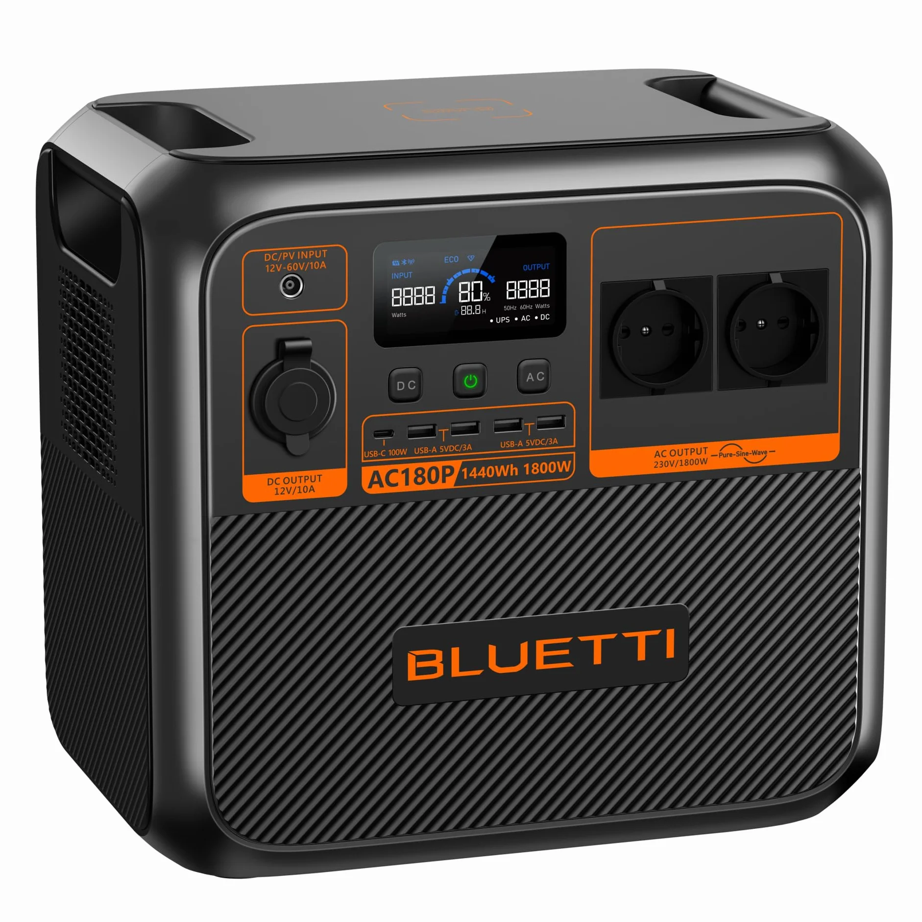BLUETTI Portable Power Station AC180P, capacità 1800 Wh, 2000 W (4800 W picco), uscita AC, generatore di corrente affidabile per uso esterno
