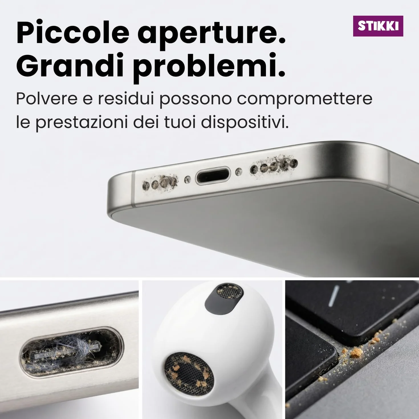 STIKKI Kit Pulizia Telefono e Cuffie per iPhone e AirPods - Pasta Pulizia con Strumenti USB C, Lightning