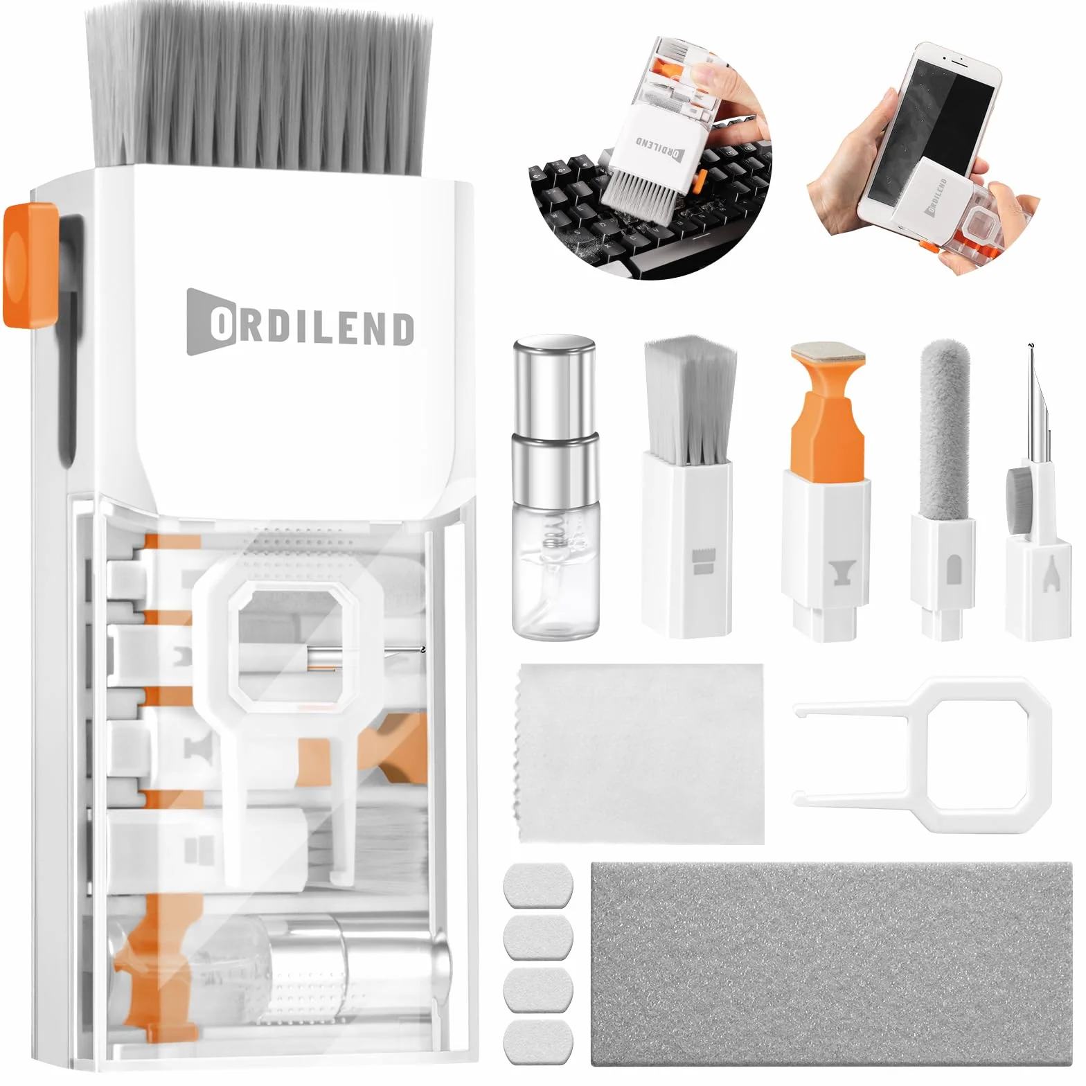 Ordilend Kit di Pulizia per iPhone Airpods Tastiera Laptop Screen Cleaner PC Computer Tablet Camera Lente Earbuds Bianco