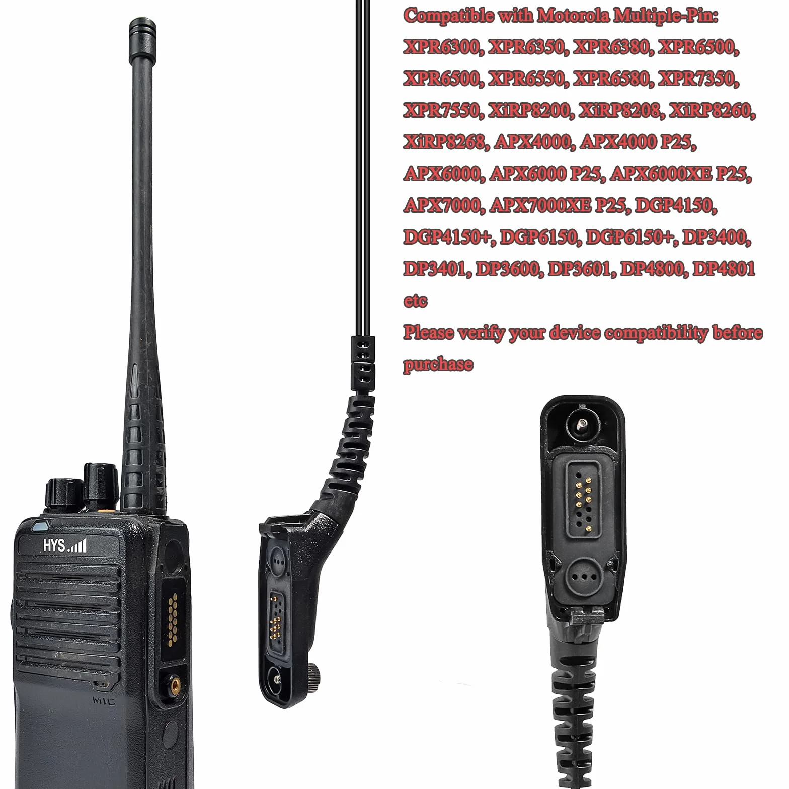 Auricolare con Microfono Multipin Compatibile Motorola DP3400 DP4400 DP4800 DGP4150 XiR-P8200 Xpr-6300 Radio Bidirezionale Tubo Acustico