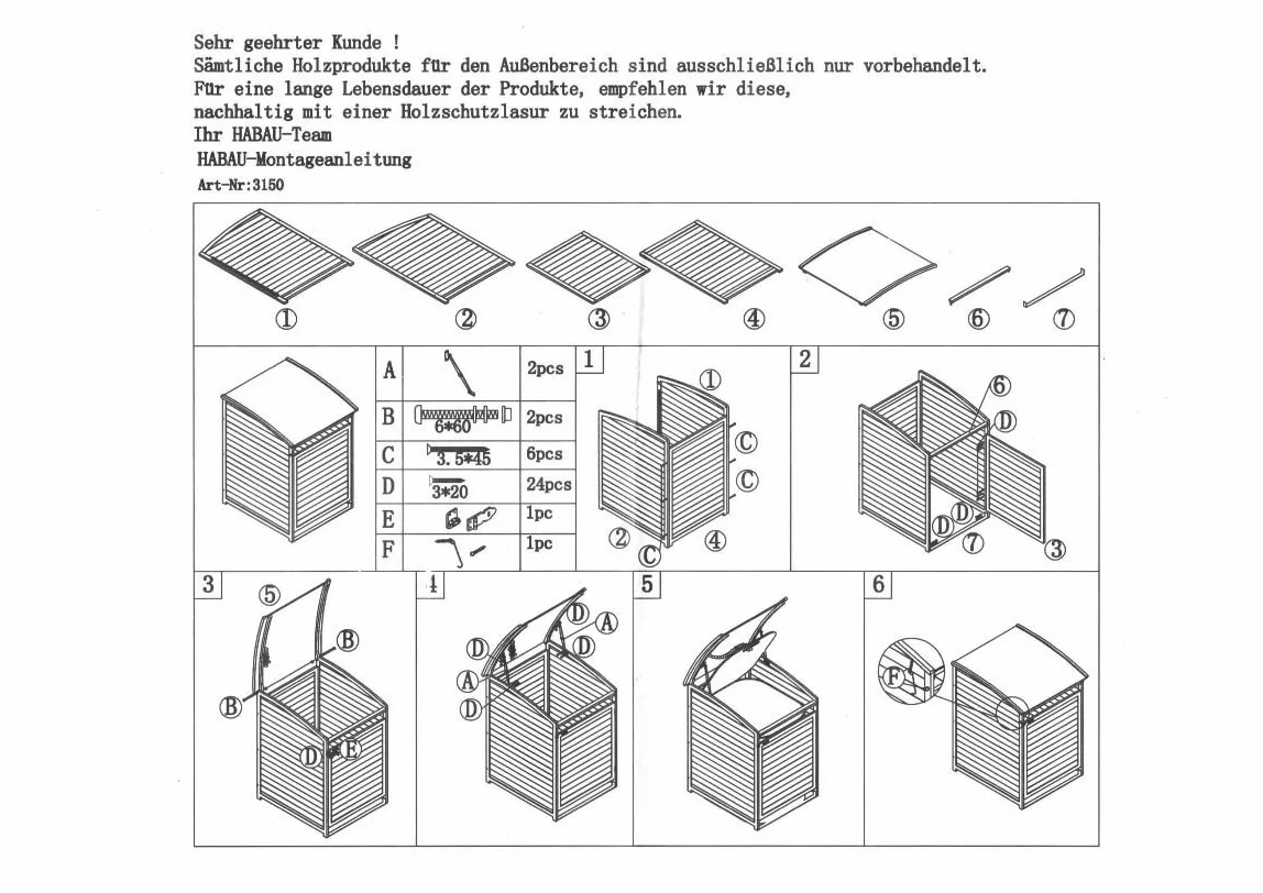 Habau Box portabidone rifiuti legno 120 l 65x75x115 cm