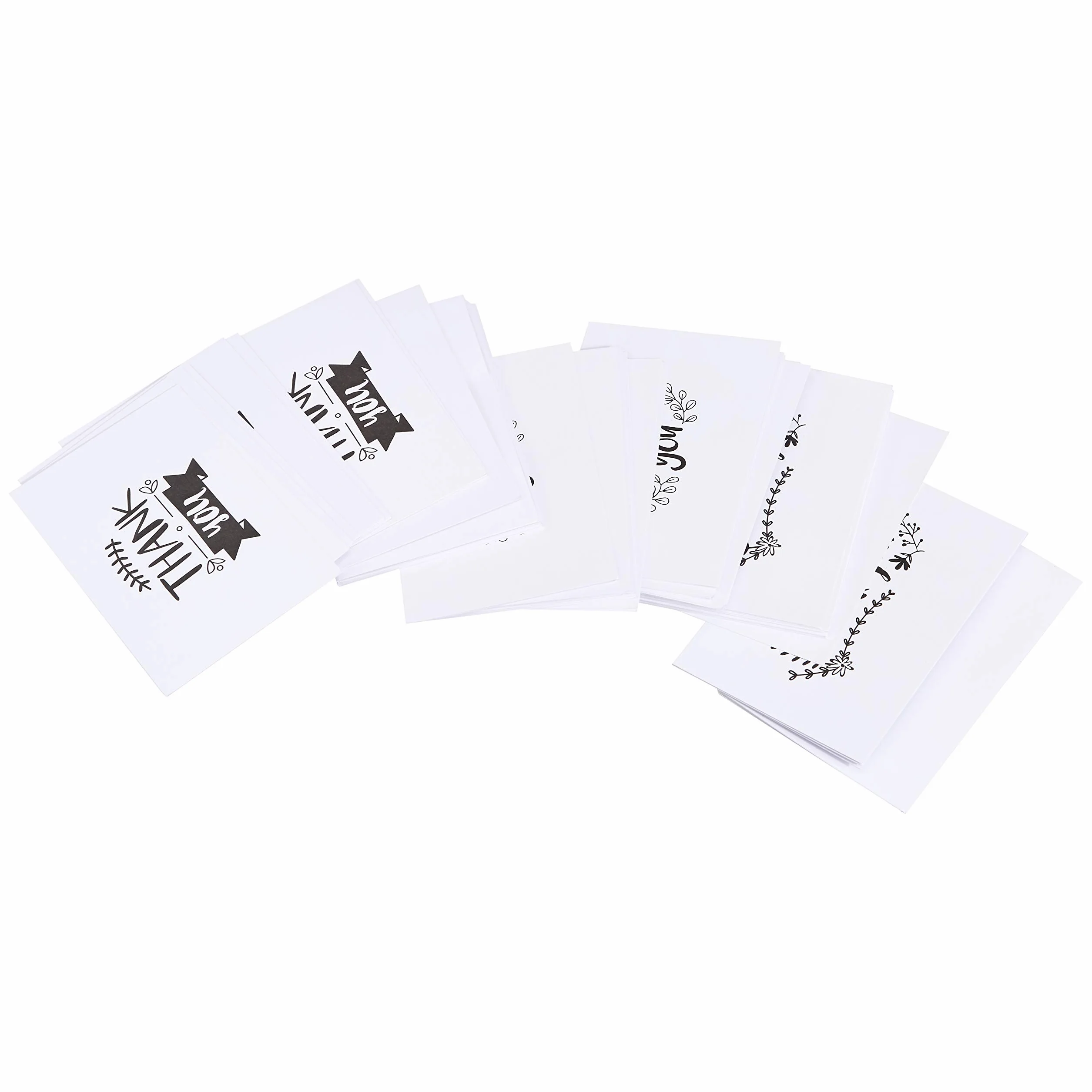 Amazon Basics Cartolina di ringraziamento "Thank you", bianco e nero, 48 unità