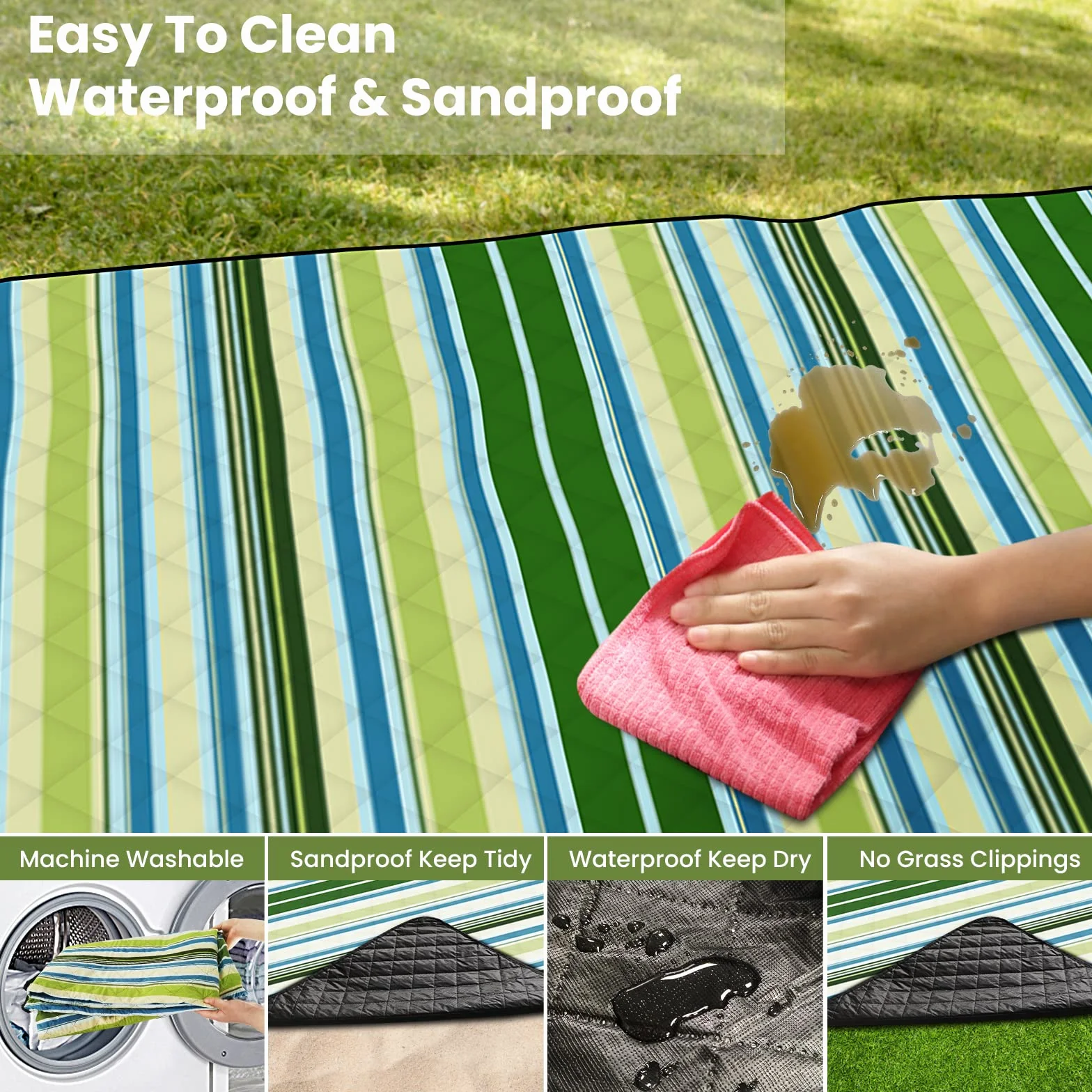 Telo Picnic Impermeabile 200x200cm Antisabbia Stuoia Spiaggia Imbottito Campeggio