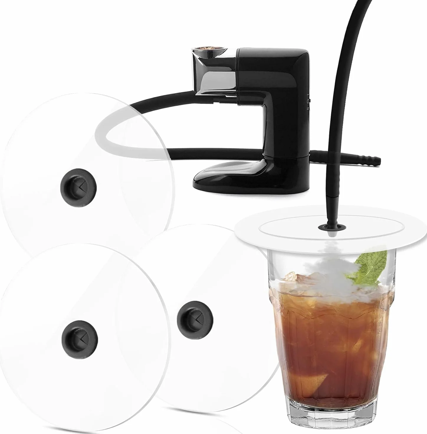D & D Dischi AFFUMICATORE per Cocktail, Bevande, Drink - Affumicatura di Bicchieri, Smoked Drink, shacker - 3 Dischi Trasparenti con valvola per affumicatori Diametro 12 cm. Smoke Drink Cover