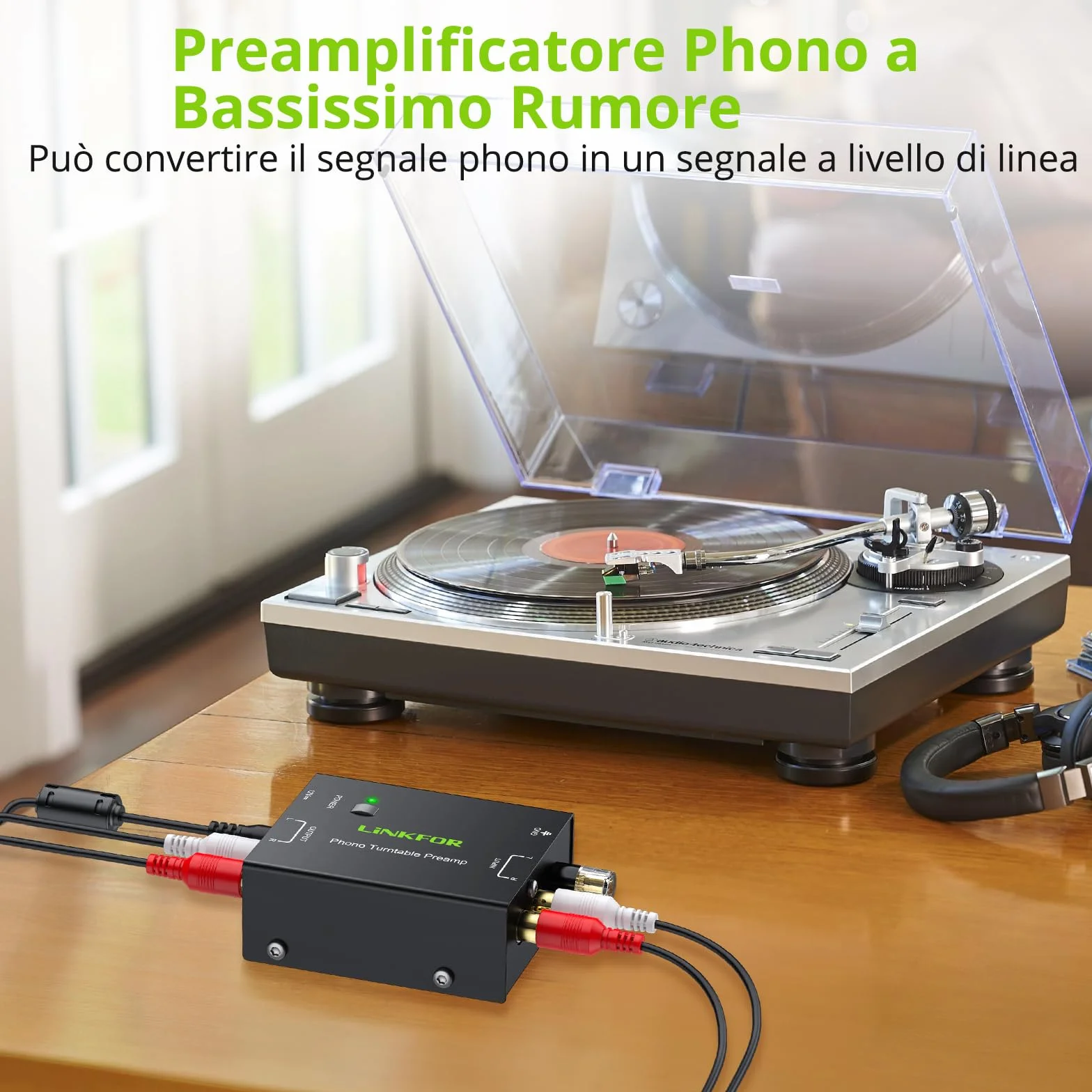 LiNKFOR PP900 Preamplificatore Fono Giradischi RCA Ingresso Uscita 12V 1A Mini Audio Stereo Metallo Basso Rumore