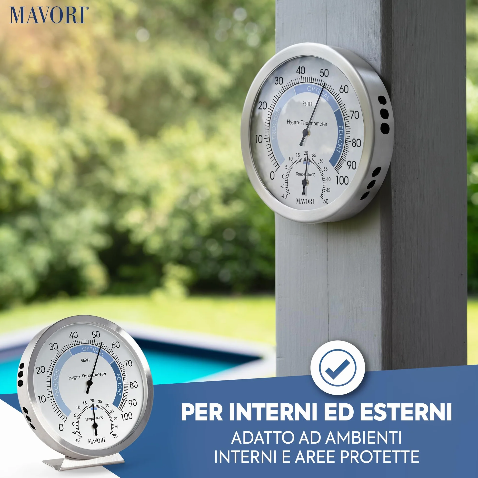 Igrometro analogico e termometro da interno 2 in 1 acciaio inox Ø 12,5 cm