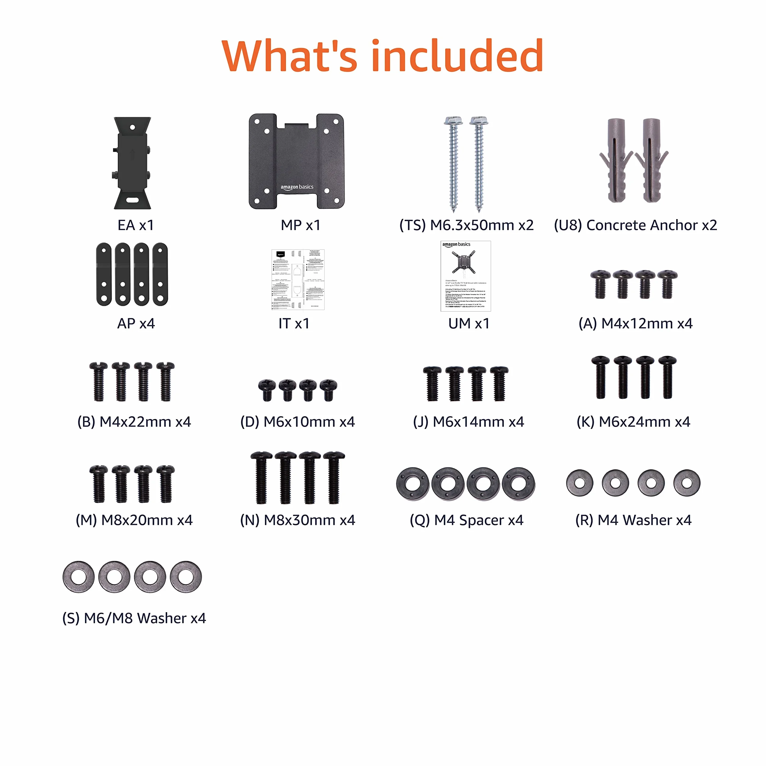 Amazon Basics Supporto a parete per TV inclinabile, adatto a 12-40 pollici, VESA 200x200, Nero