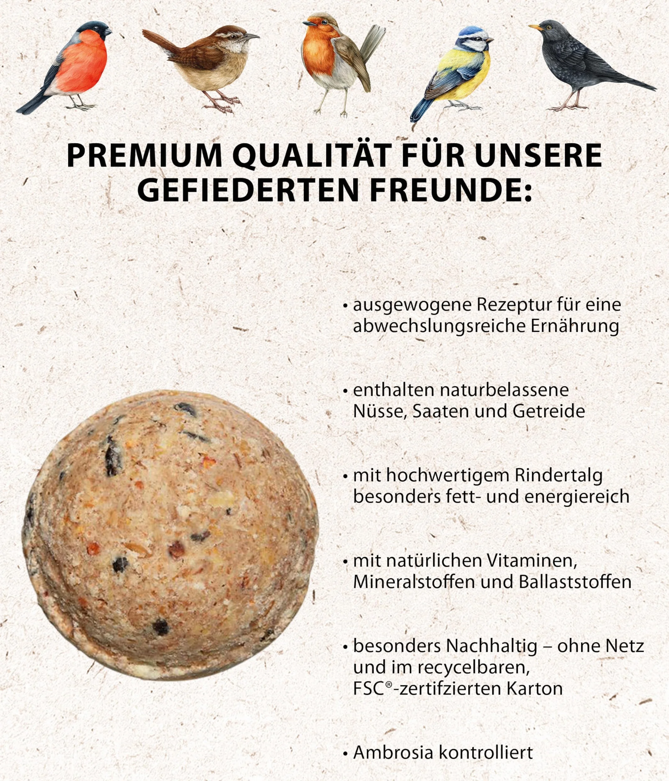 Dehner Natura Premium palline per cinciallegre, 100 x 90 g (9 kg), FSC