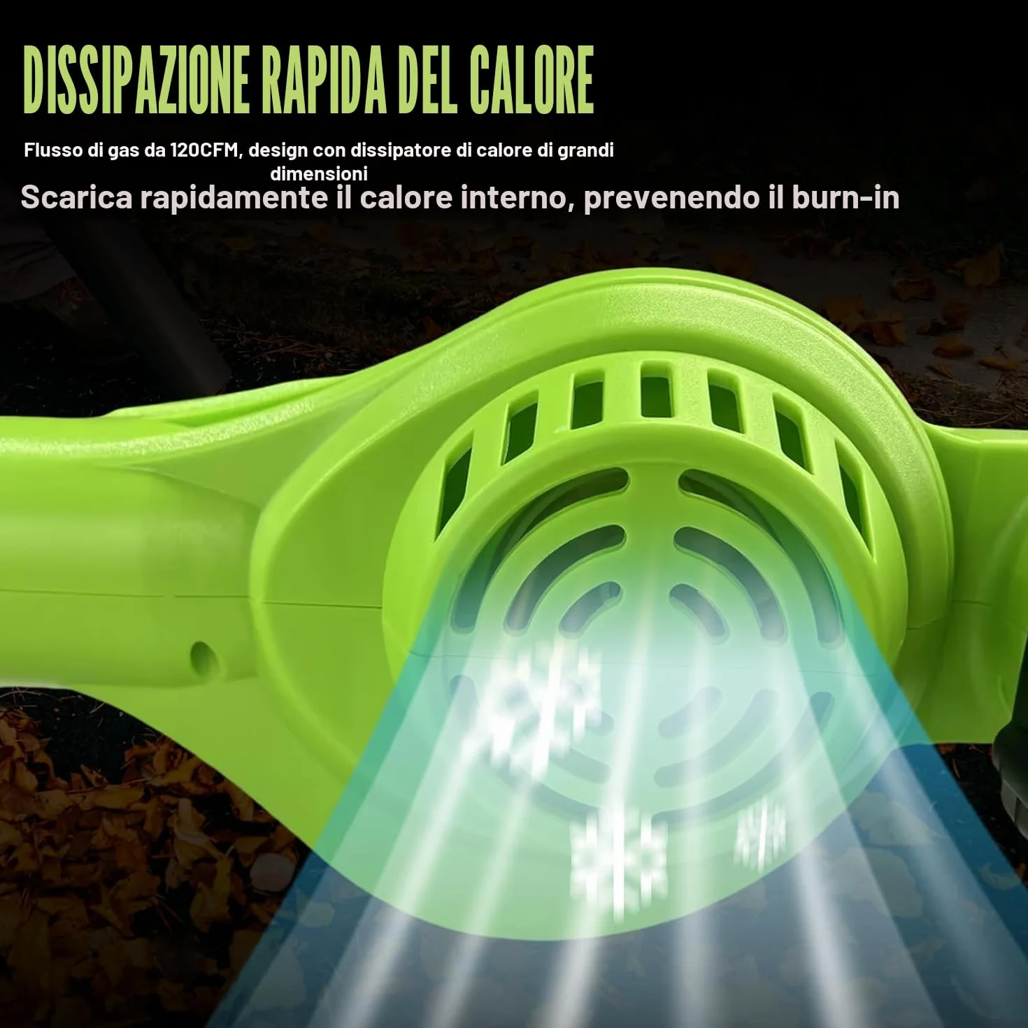 Soffiatore a Batteria 21V, Soffiatore Foglie con Batteria 3,0 Ah, 120CFM/100MPH, 5 Velocità, Soffiatore a Foglie Senza Fili per la Manutenzione del Prato, Rimozione della Neve e Pulizia (2 Batterie)