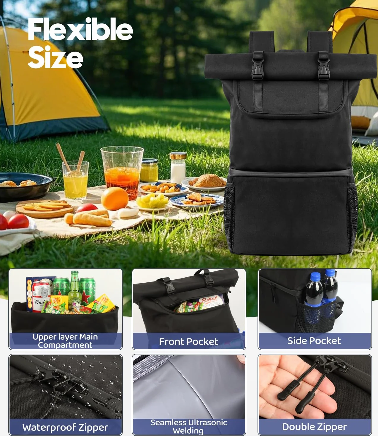 DEWUR Zaino termico da 35 l, grande, 2 in 1, borsa termica a doppio strato, impermeabile, per picnic, spiaggia, barbecue, campeggio, viaggi, famiglia