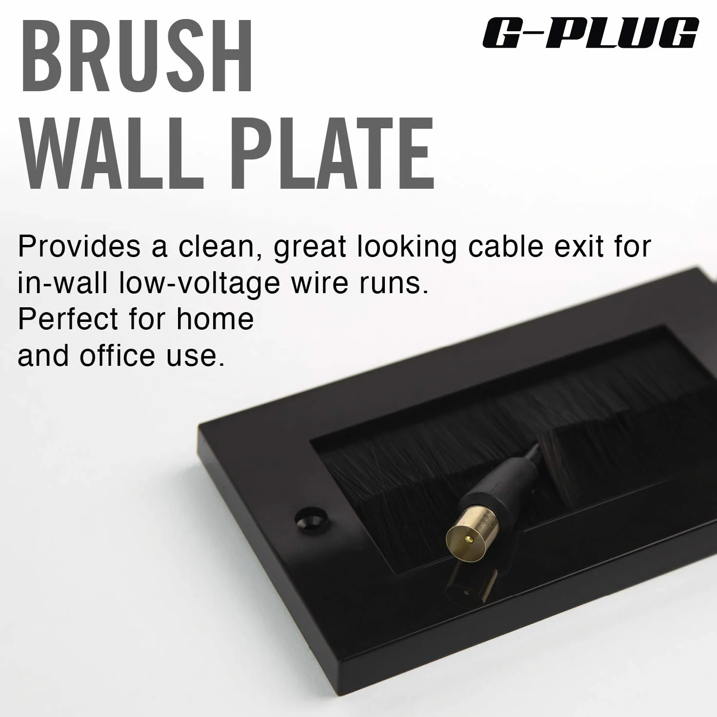 G-PLUG Piastra da parete UK nera Decora con inserto passacavo e cinghia a doppia banda