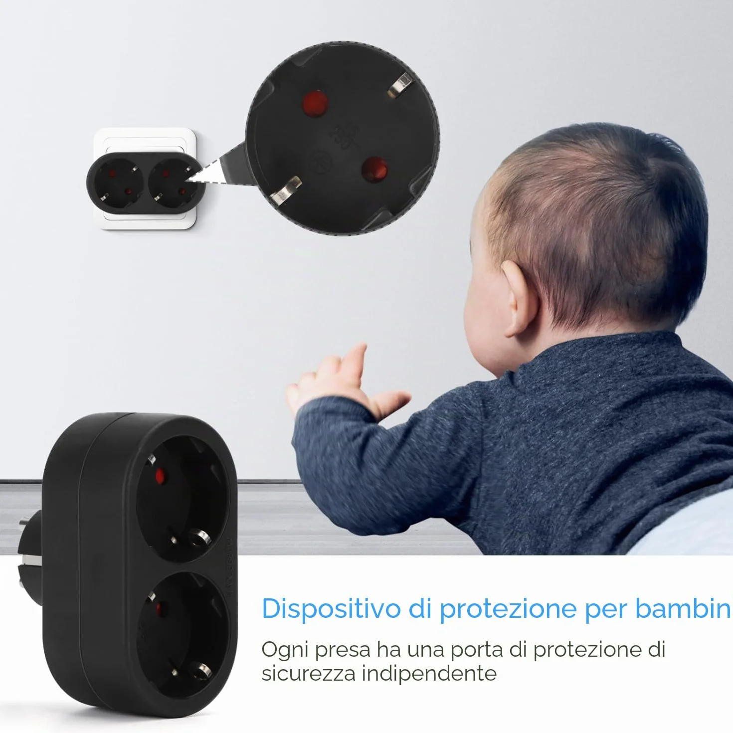 Aigostar Presa Doppia Adattatore Schuko con Protezione Bambini 16A Nero