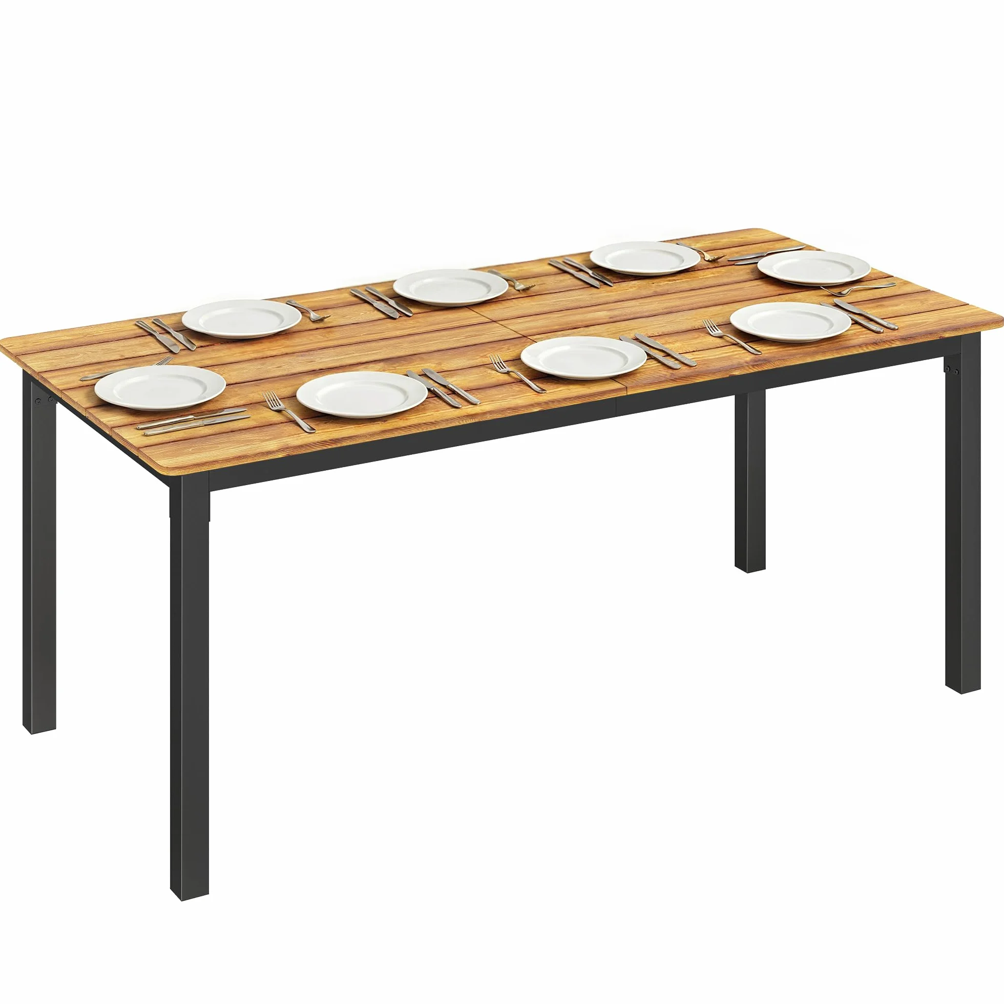 Outsunny Tavolo da Giardino per 6-8 Persone 180x86x74 cm, Tavolo da Pranzo Esterno Rettangolare con Piano a Doghe in Legno di Larice, Struttura in Acciaio per Patio Terrazzo Balcone, Color Teak