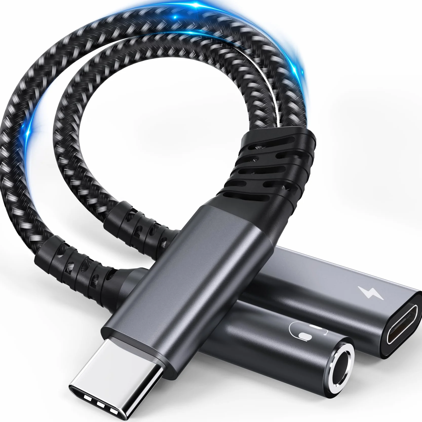Adattatore USB C a Jack 3.5mm 2 in 1 con Ricarica Rapida PD 60W per iPhone 16/15 Pro Max Samsung S24 Ultra