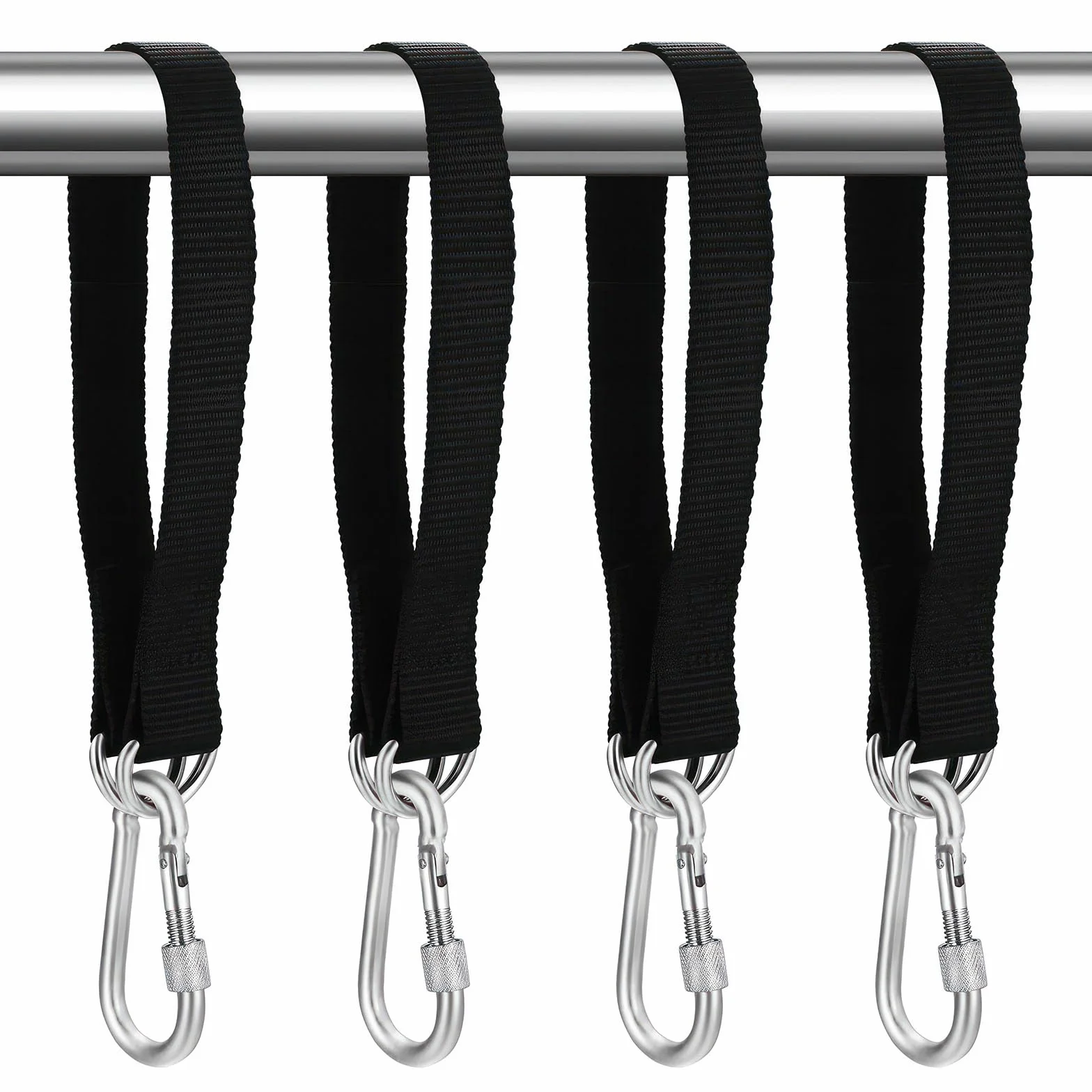 4 Set Cinghie per Amaca All'aperto, 50 cm x 25 mm Kit di Fissaggio per Amaca, Fissaggio per Altalena Amache da Campeggio, con 4 Moschettoni, 4 Anelli a D, Contiene Fino a 400kg