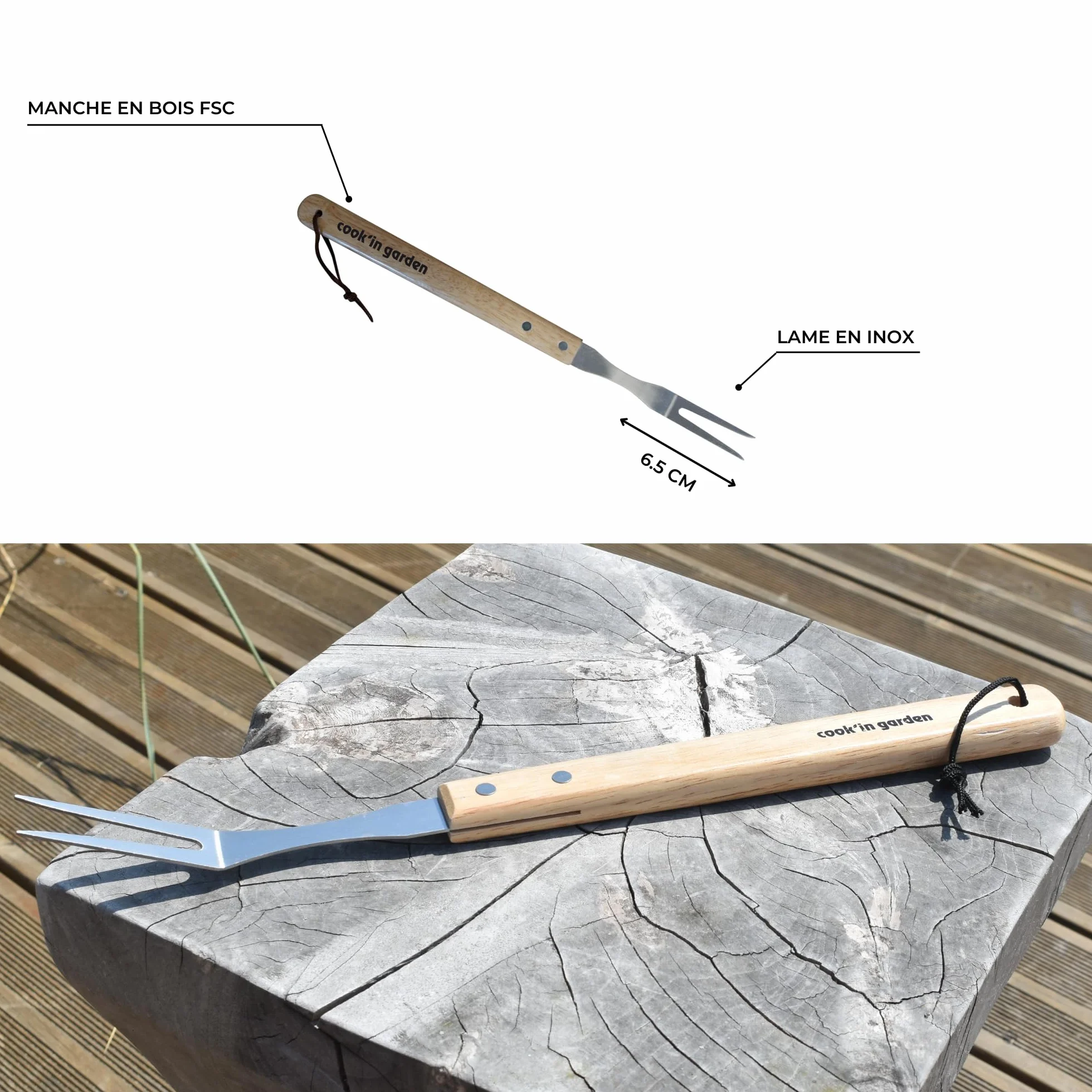 Cook’in Garden - Forchetta Essentiel in Inox con Manico in Legno FSC® 100%, utensile Resistente per Barbecue e plancha, Ideale per Cucina Esterna, Accessorio Durevole per Giardino e terrazza