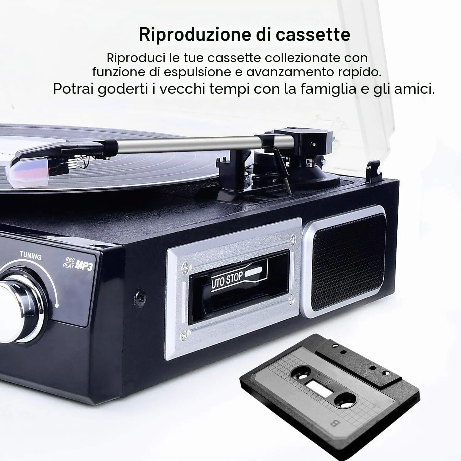 Altoparlante Stereo Bluetooth con Spina per Dischi in Vinile Digitnow, Radio a Tre Vie AM/FM, USB MP3