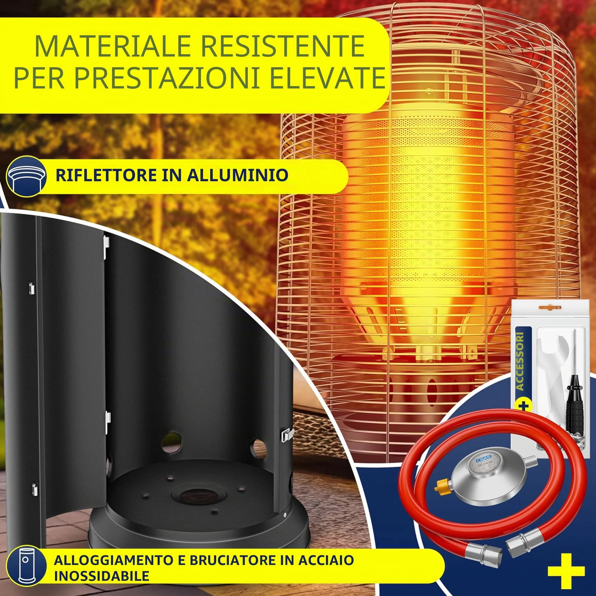 KESSER Riscaldatore radiante a gas Fungo 12,5 kW Stufa da esterno Nero