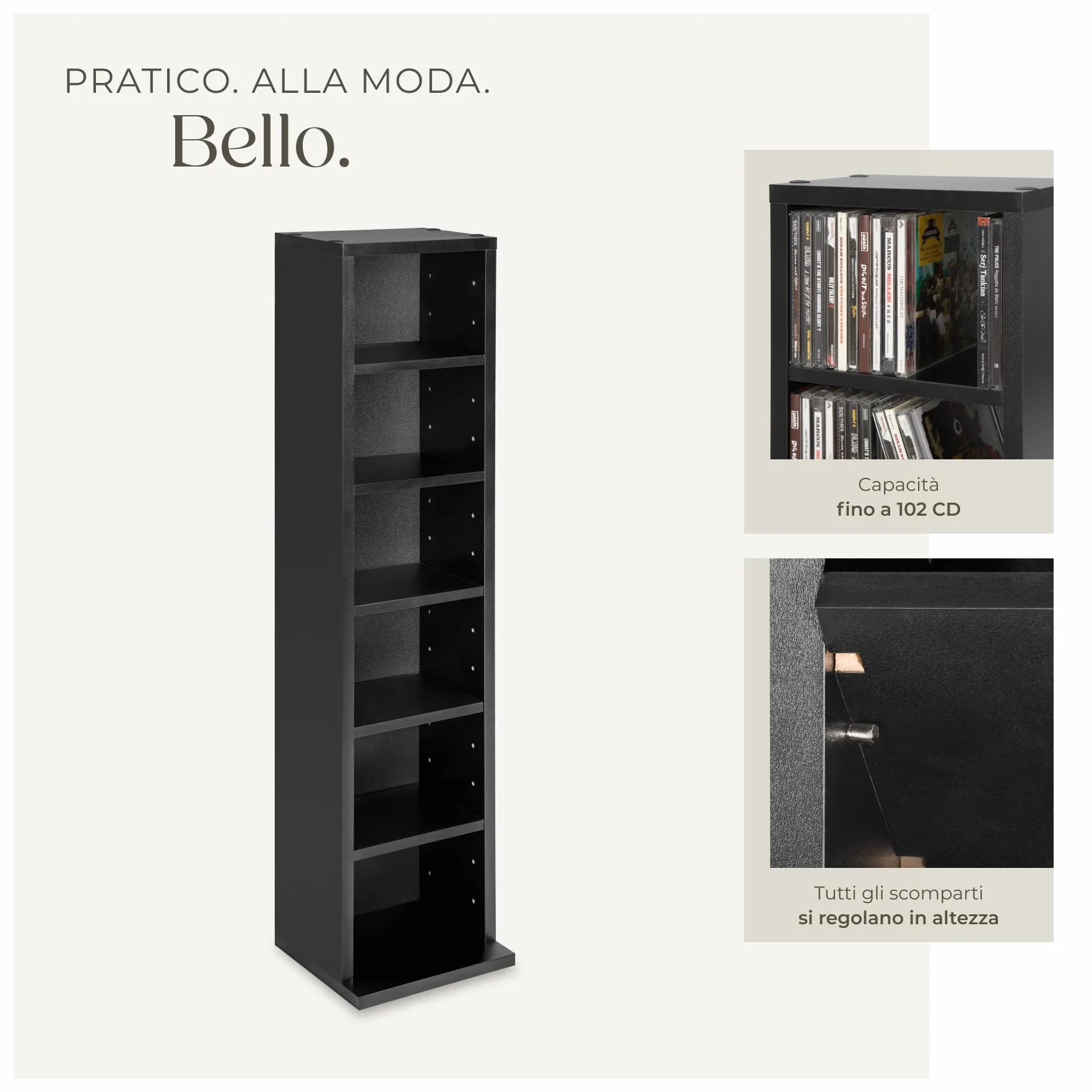 Tectake Scaffale Porta CD DVD 102 CD 6 Piani MDF Rivestimento Plastico 90x21x20 cm Nero