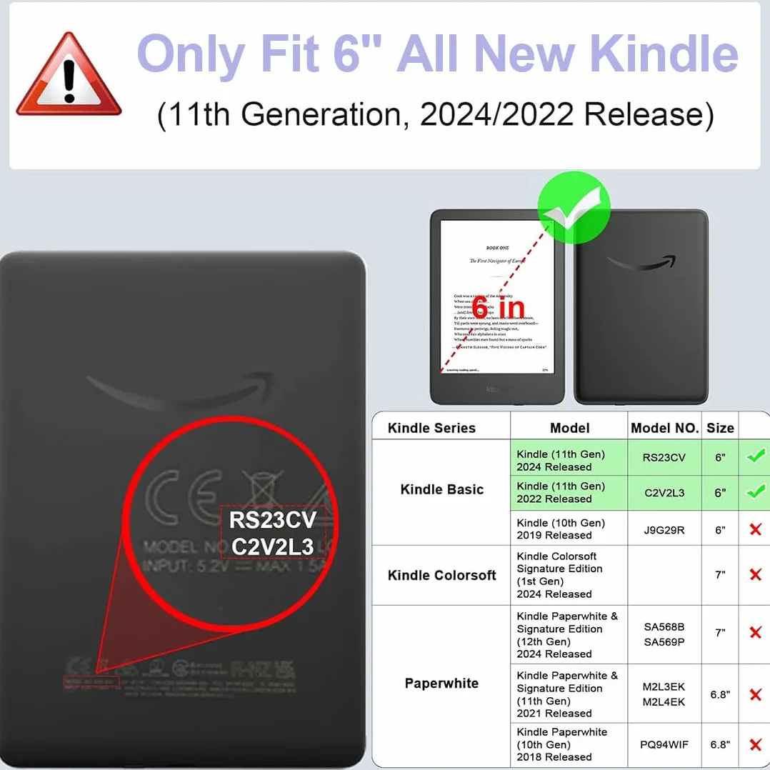 Custodia Trasparente Kindle 6 Pollici 11ª Generazione 2024/2022 Retro Silicone Anti-Graffio