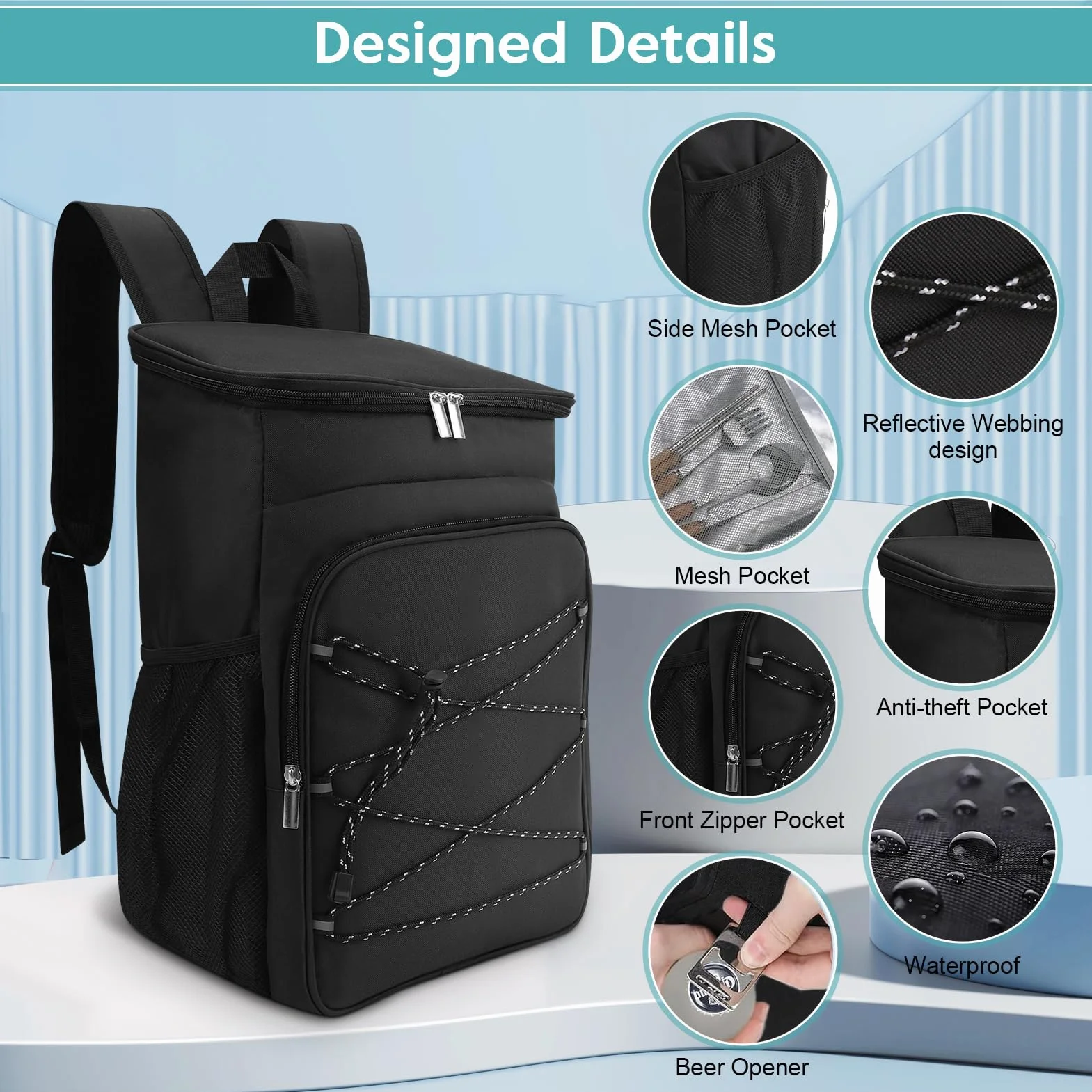 Ejoyous, zaino termico da picnic, grande capacità, resistente all'acqua, borsa da pranzo a prova di perdite per viaggio, escursionismo, spiaggia, scuola, campeggio, barbecue
