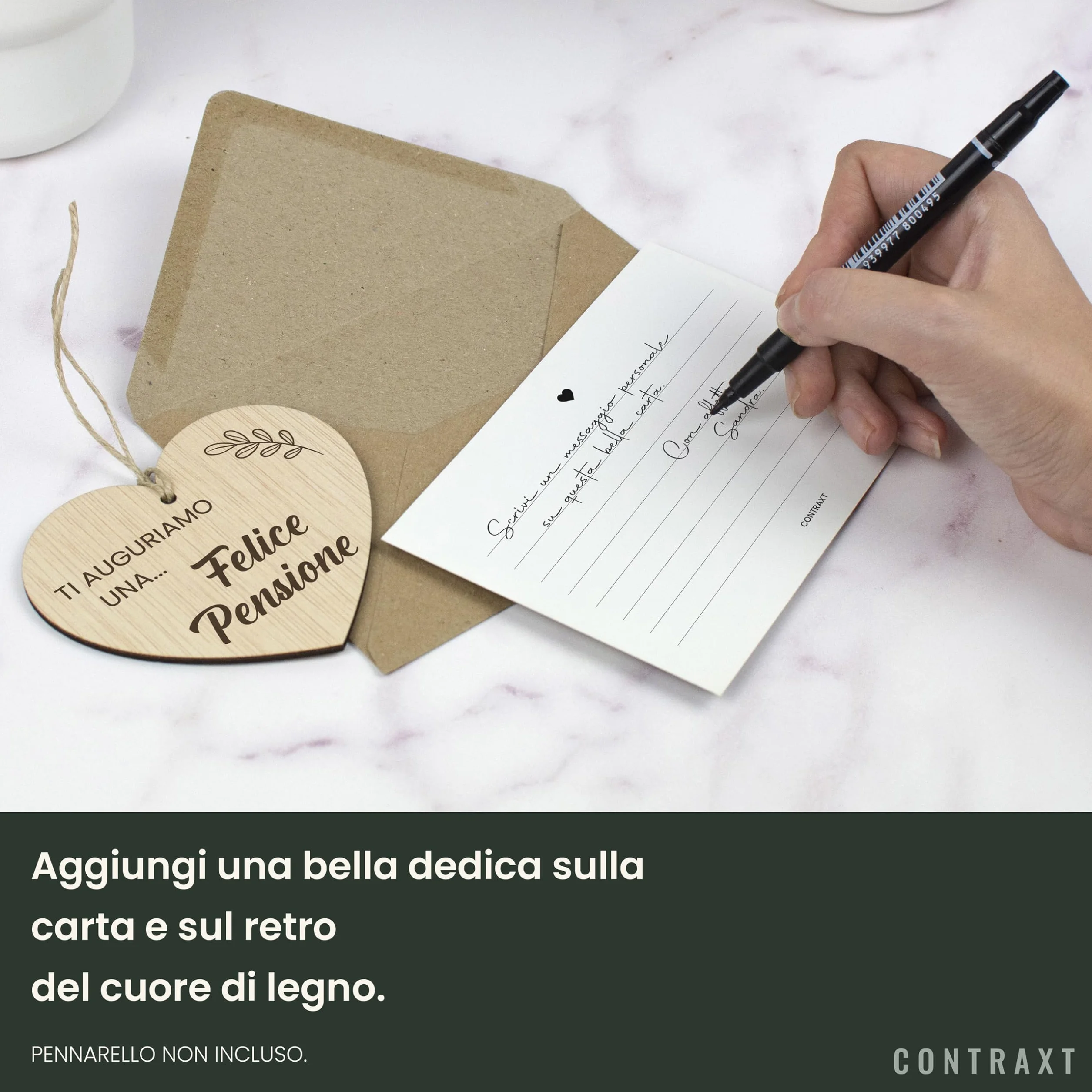 CONTRAXT Regalo Originale per Pensione, Biglietto di Buona Pensione in Legno con Ciondolo