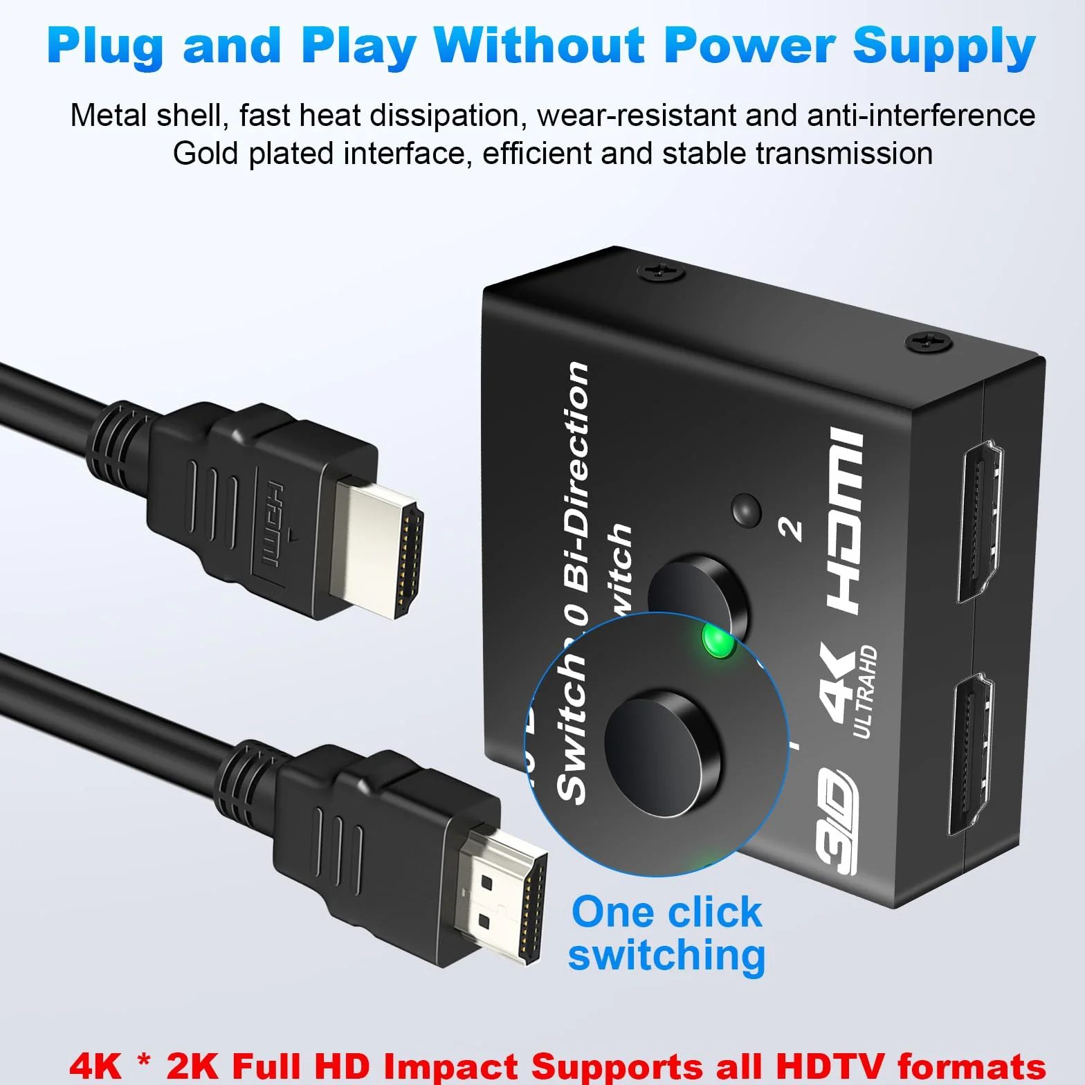 Sdoppiatore HDMI Bidirezionale 4K 60Hz Alluminio Switch Splitter 1 in 2 Out 2 in 1 Out HDR Compatibile PC PS5 PS4