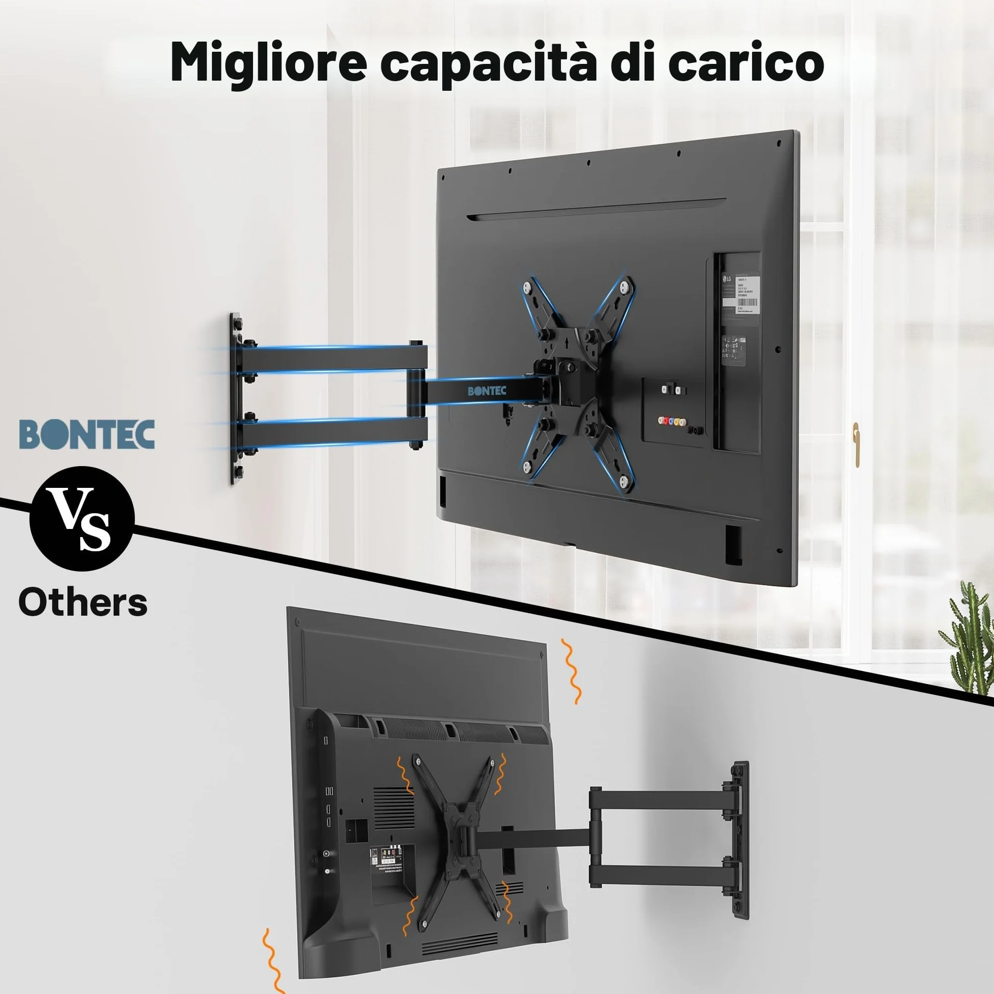 BONTEC Supporto TV Parete 13-42 Pollici, Staffa TV Universale Girevole Inclinabile Rotazione 360°, VESA 200x200, 20 Kg