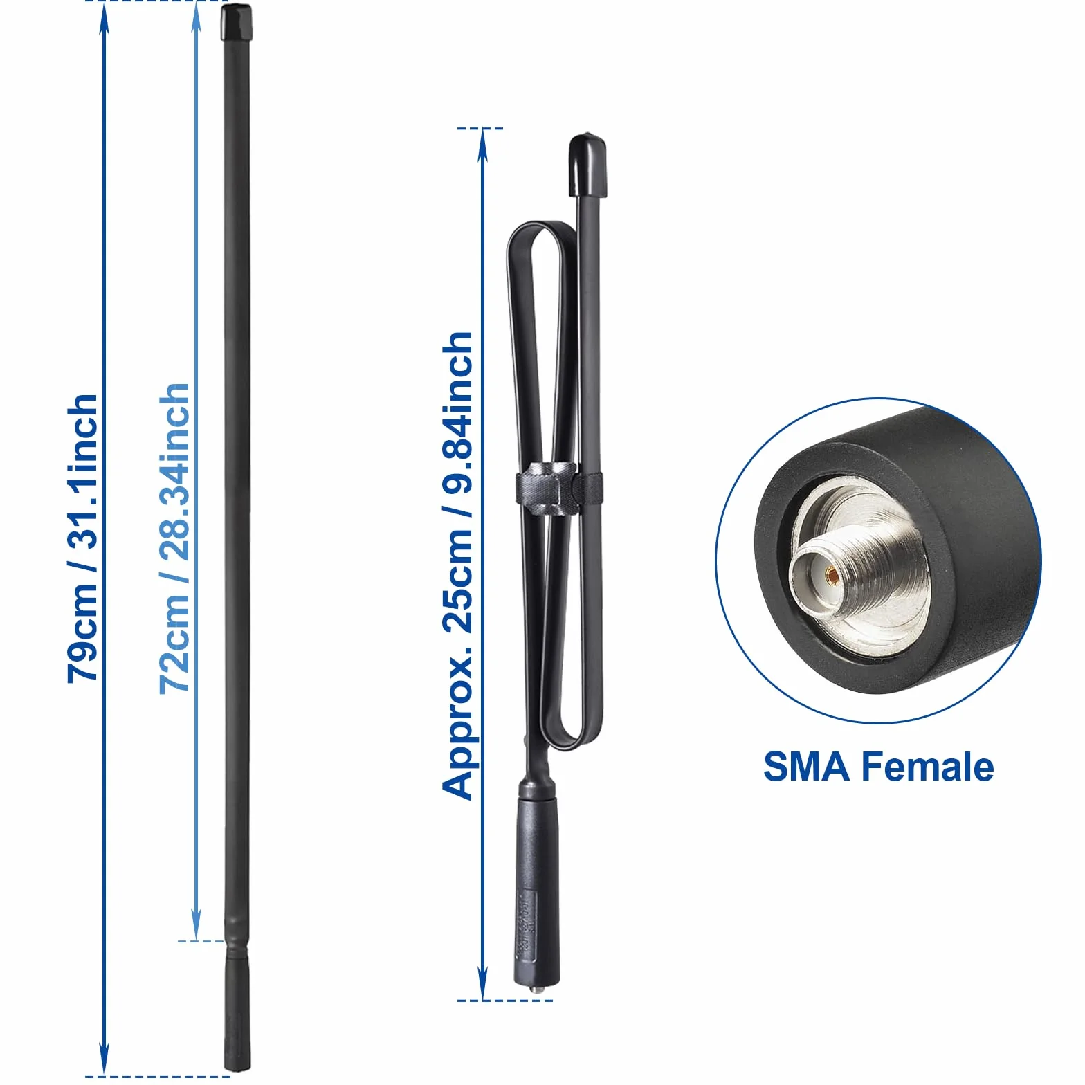 Bingfu Antenna Radio VHF UHF 144Mhz 430Mhz Pieghevole 79 cm SMA Femmina Compatibile Baofeng UV-5R PLUS BF-F8HP UV-82